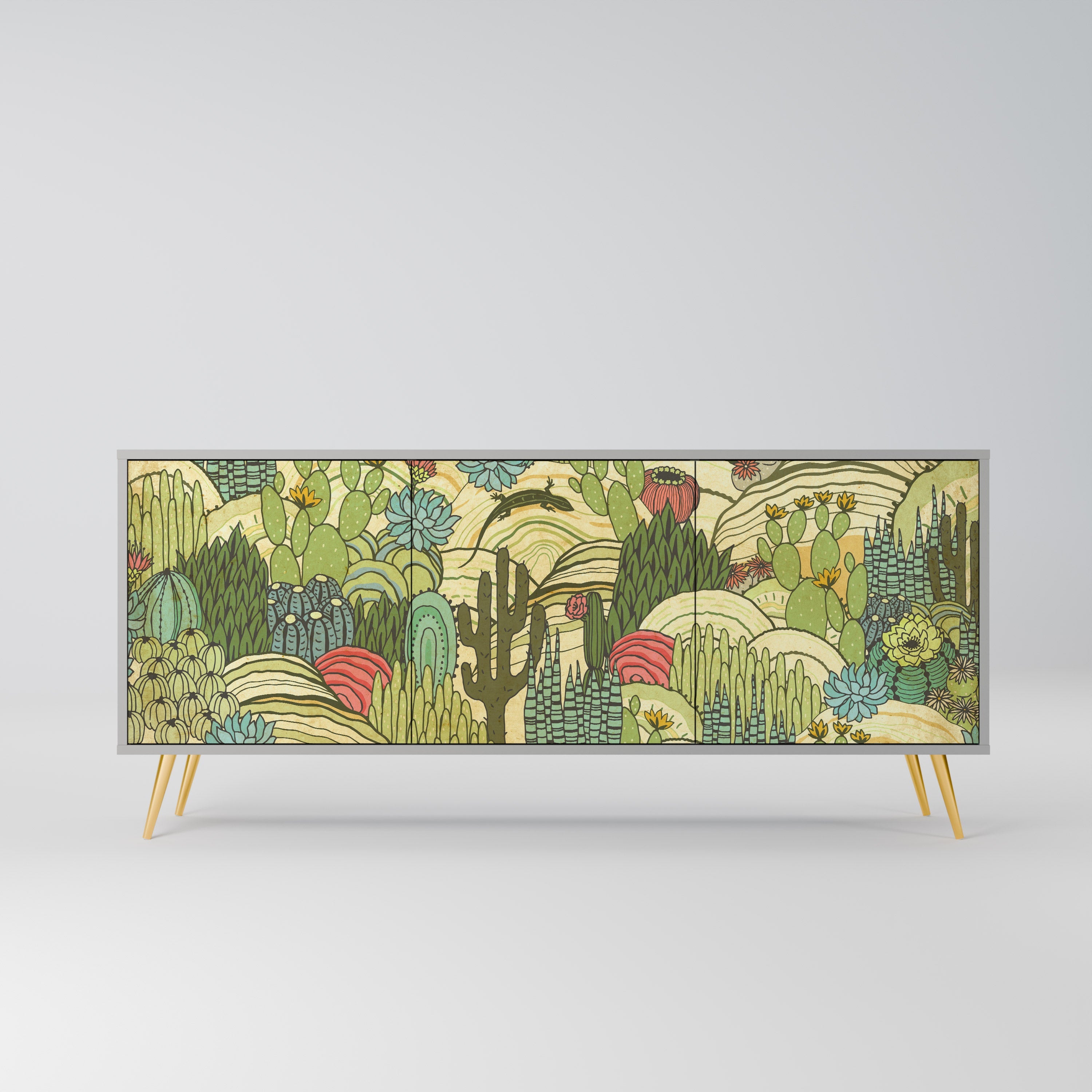 SUCCULENTS KALEIDOSCOPE Sideboard mit 3 Türen in grauem Finish