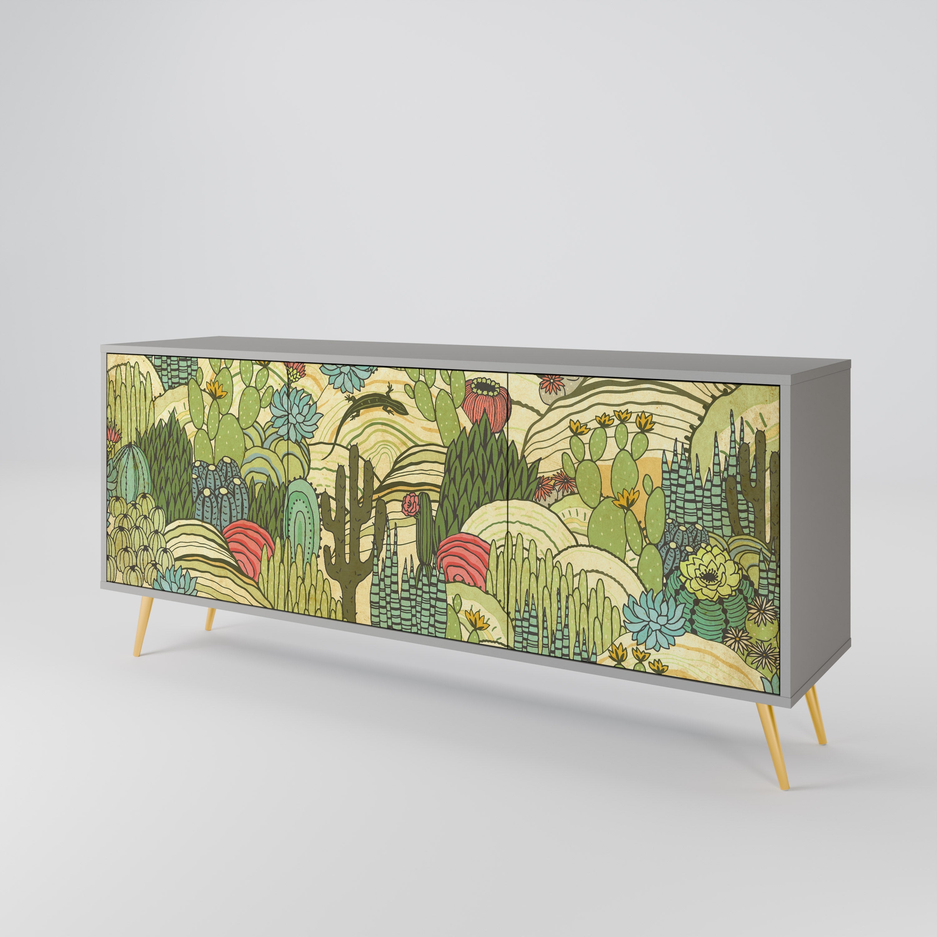 SUCCULENTS KALEIDOSCOPE Sideboard mit 3 Türen in grauem Finish