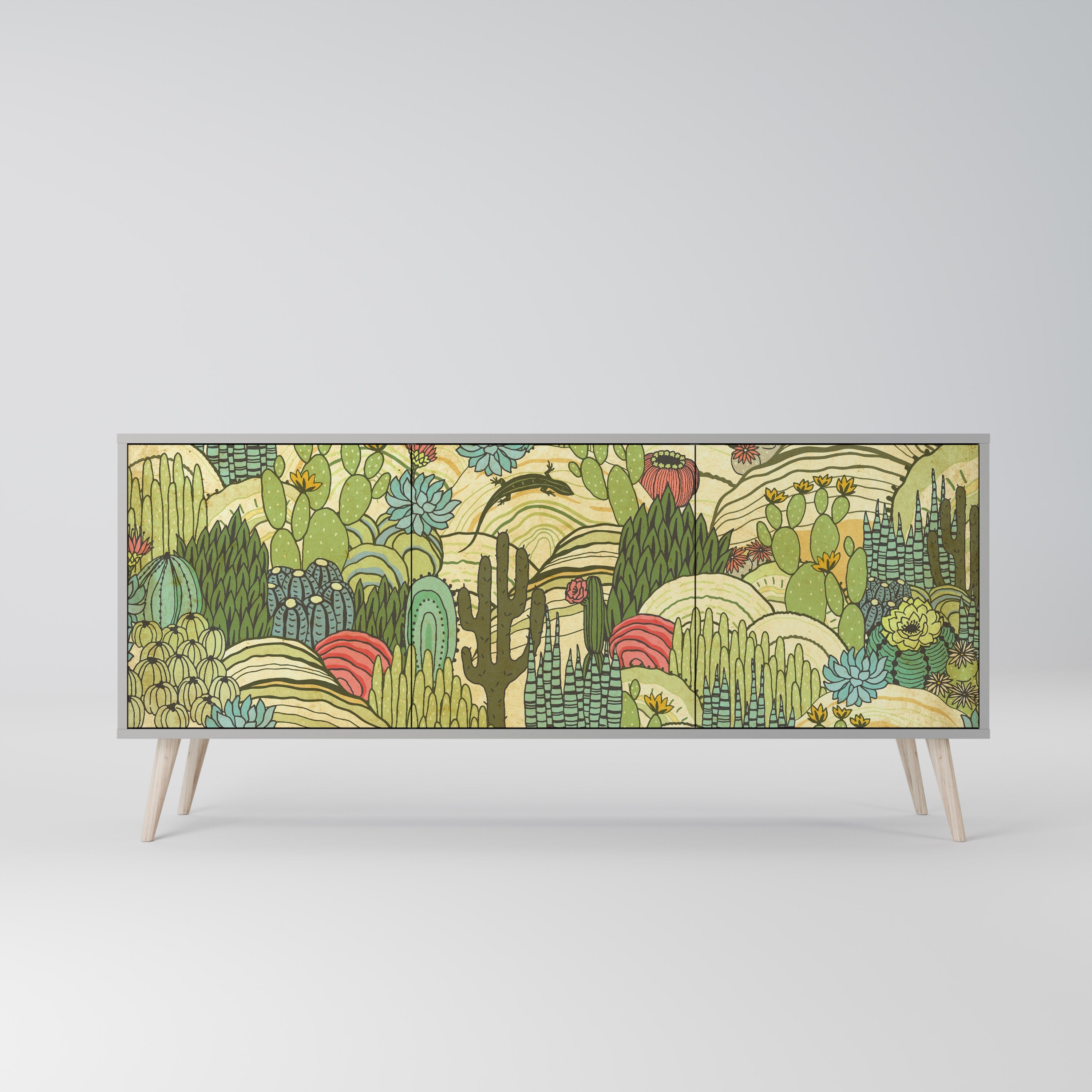 SUCCULENTS KALEIDOSCOPE Sideboard mit 3 Türen in grauem Finish