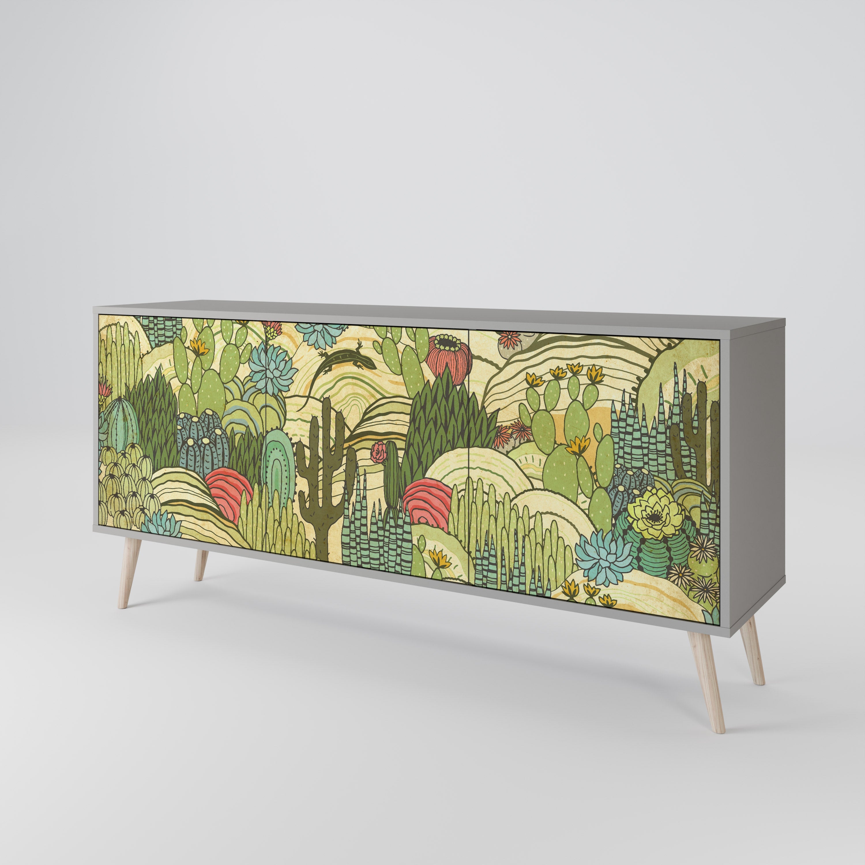 SUCCULENTS KALEIDOSCOPE Sideboard mit 3 Türen in grauem Finish