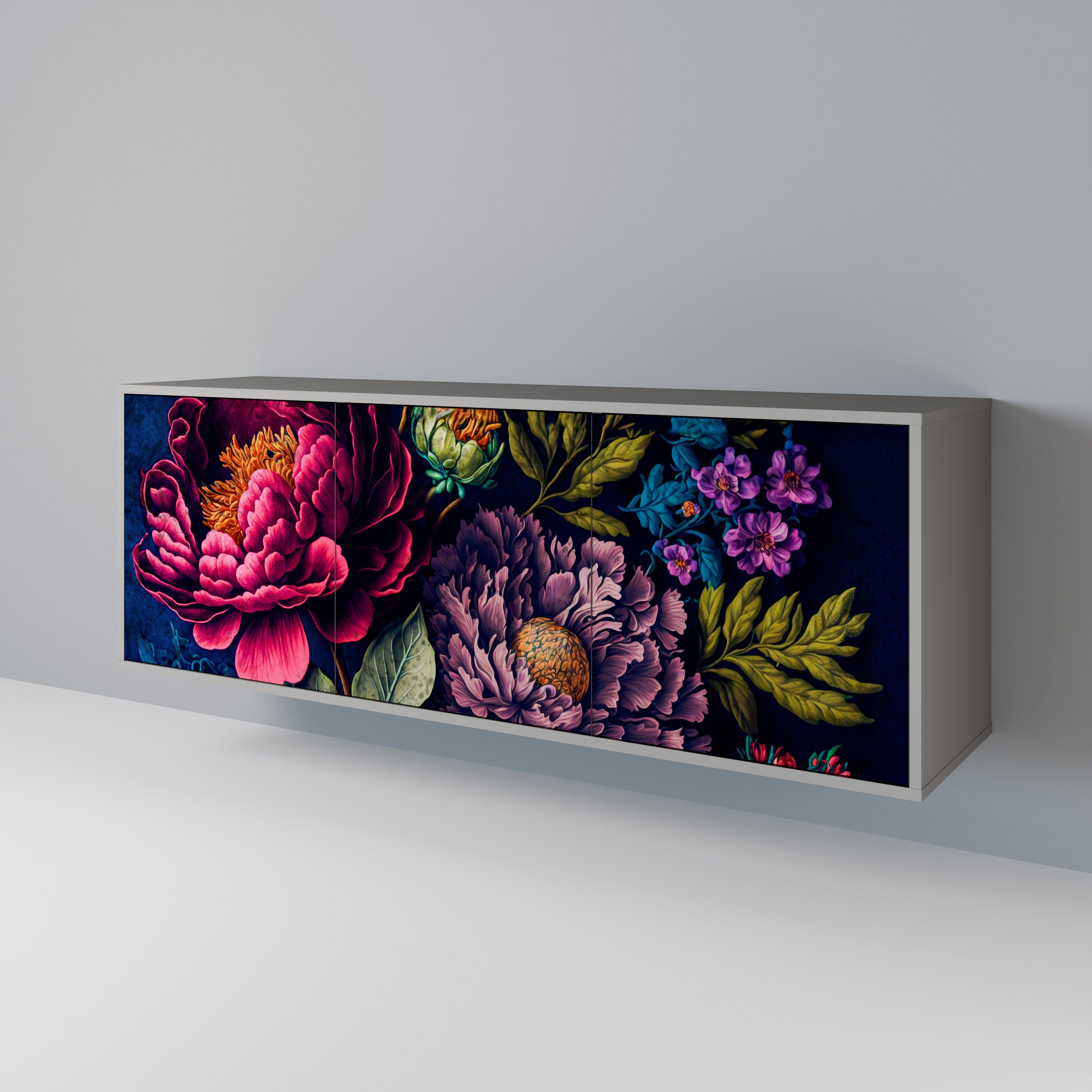BLOOMING ELEGANCE 3-türiges Sideboard in grauem Finish