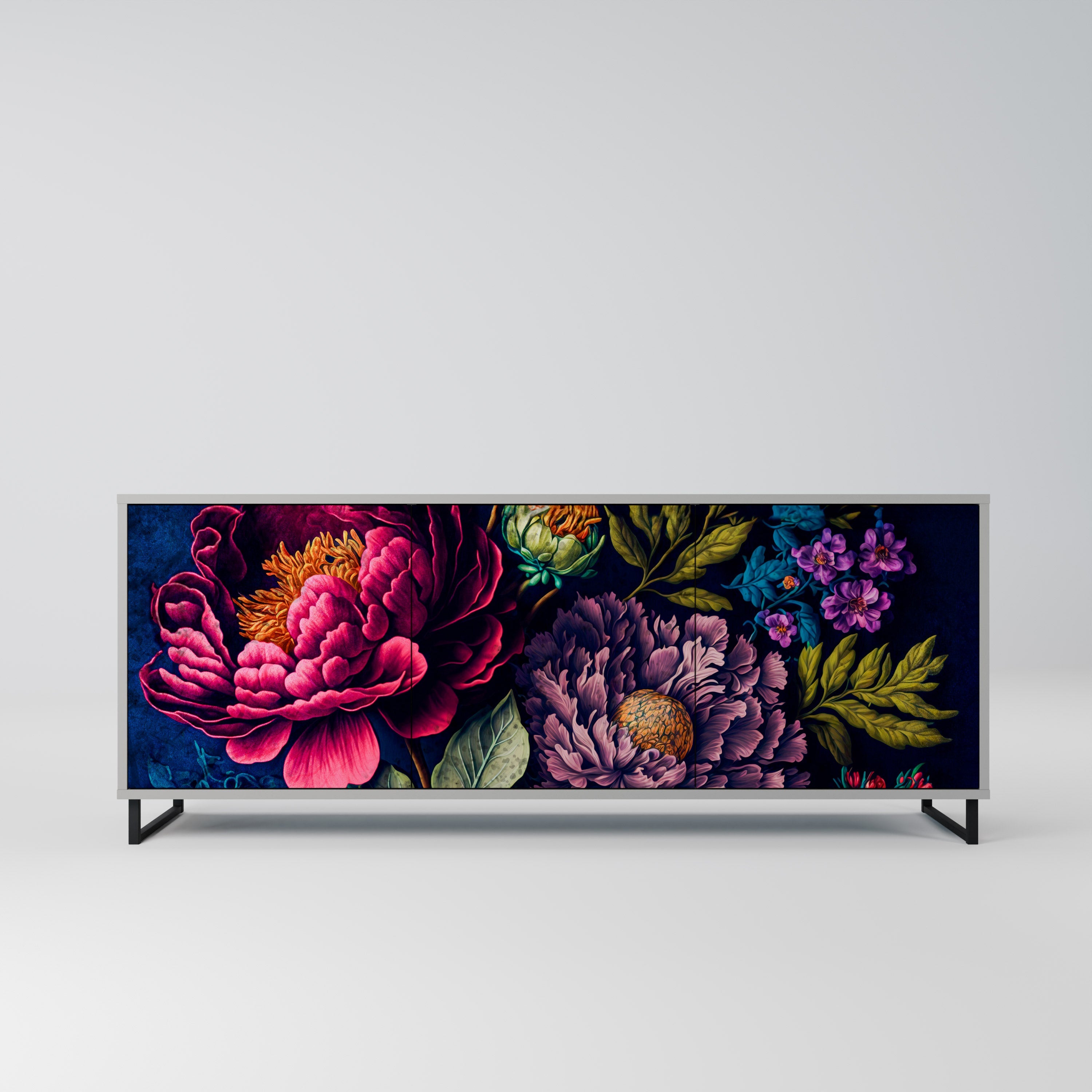 BLOOMING ELEGANCE 3-türiges Sideboard in grauem Finish