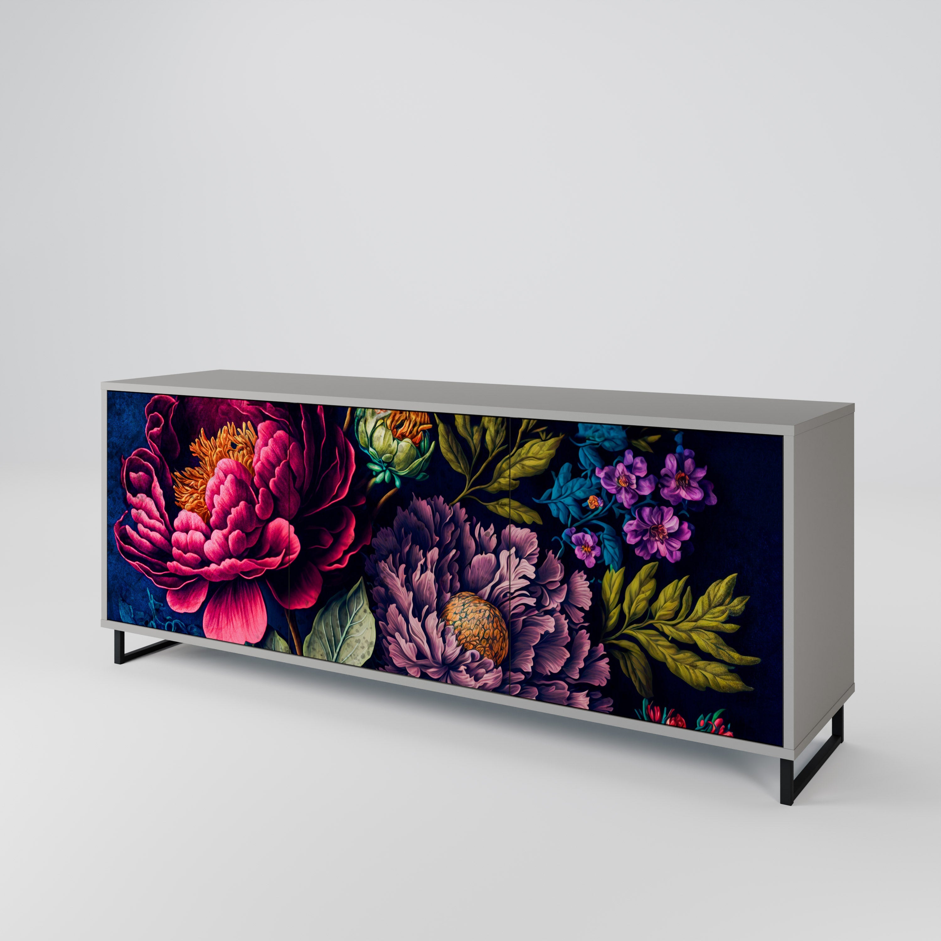 BLOOMING ELEGANCE 3-türiges Sideboard in grauem Finish