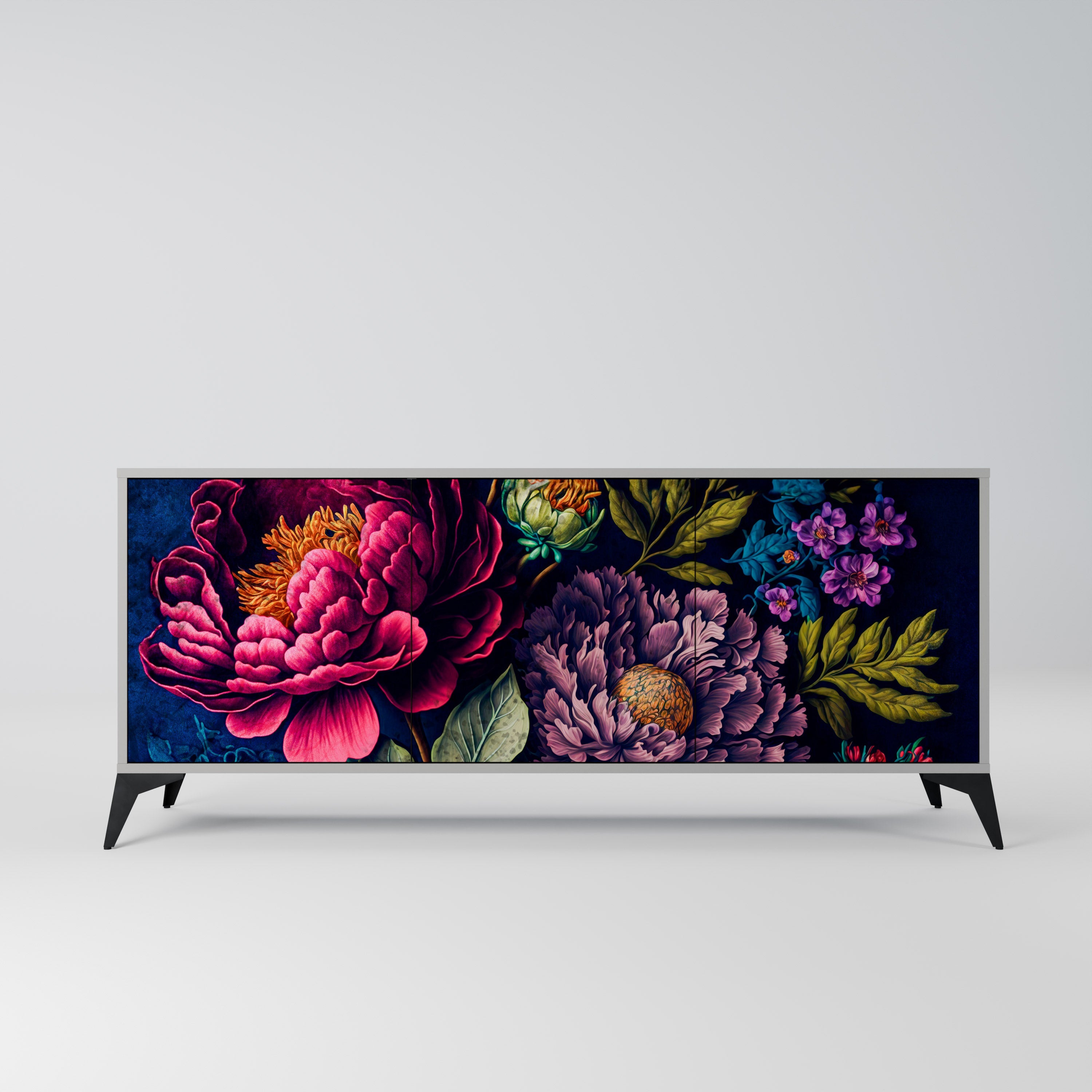 BLOOMING ELEGANCE 3-türiges Sideboard in grauem Finish
