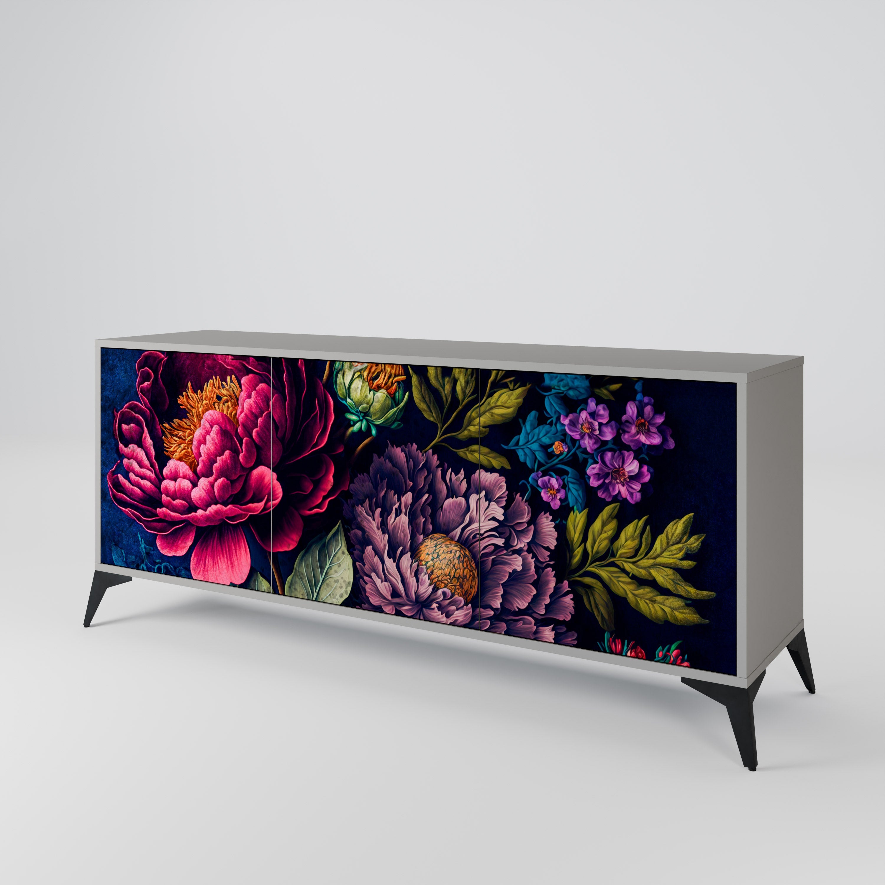 BLOOMING ELEGANCE 3-türiges Sideboard in grauem Finish