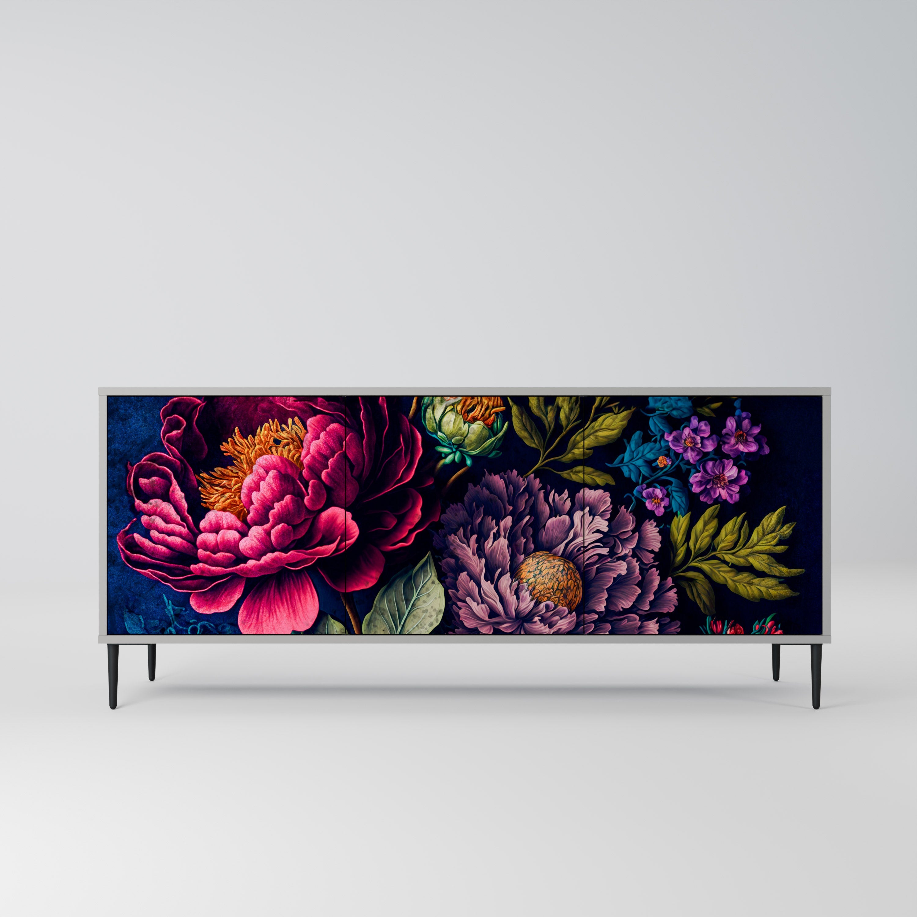 BLOOMING ELEGANCE 3-türiges Sideboard in grauem Finish