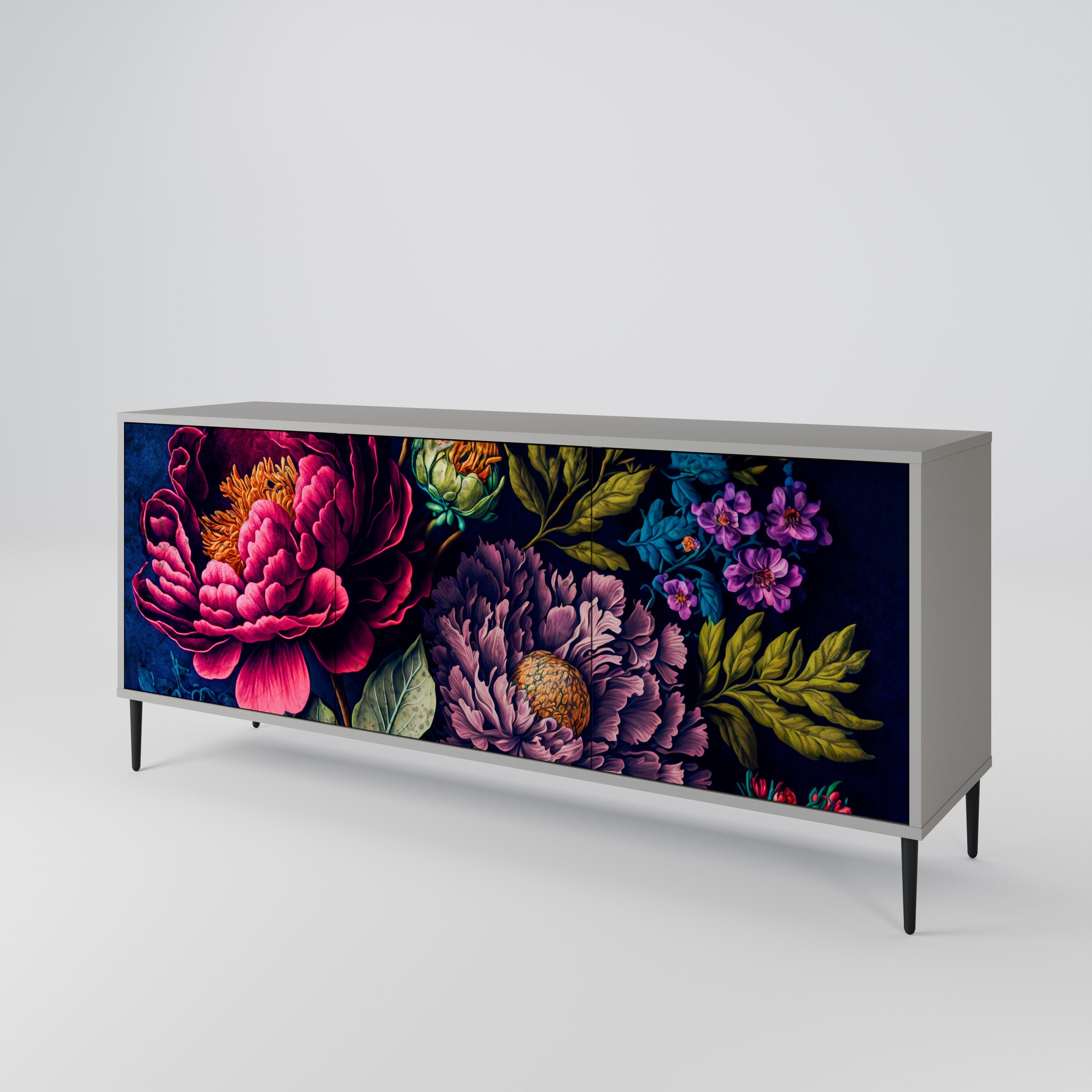 BLOOMING ELEGANCE 3-türiges Sideboard in grauem Finish