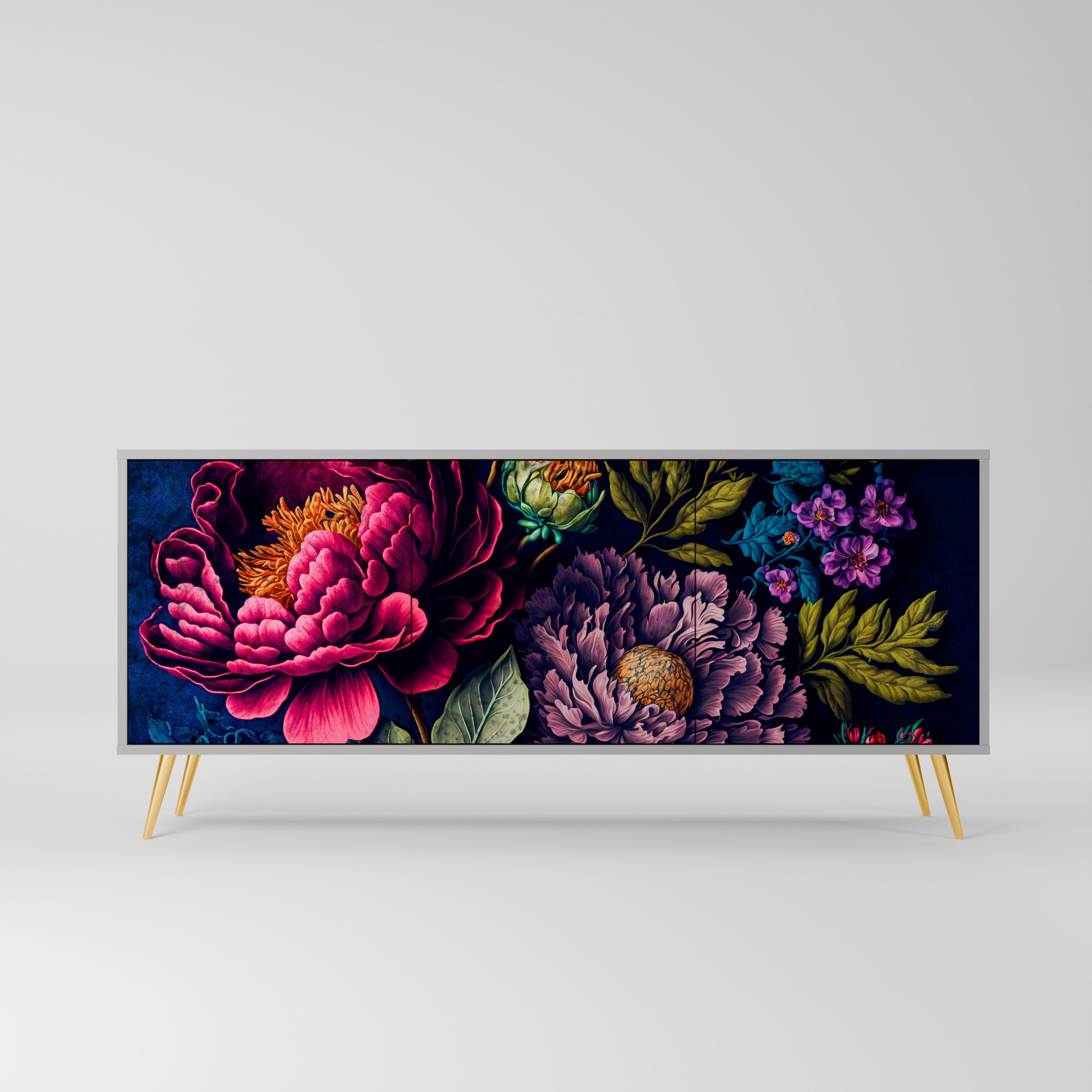 BLOOMING ELEGANCE 3-türiges Sideboard in grauem Finish