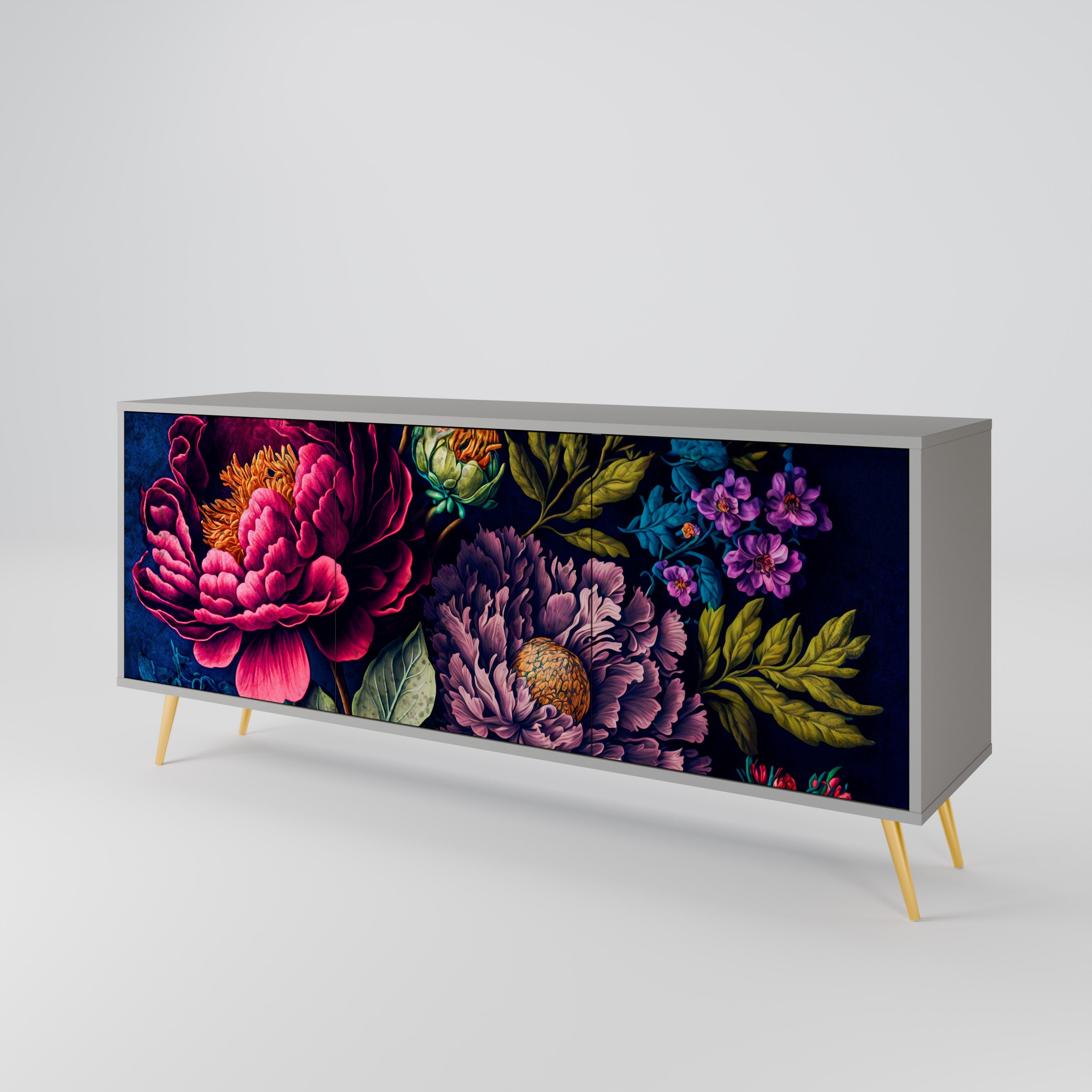 BLOOMING ELEGANCE 3-türiges Sideboard in grauem Finish