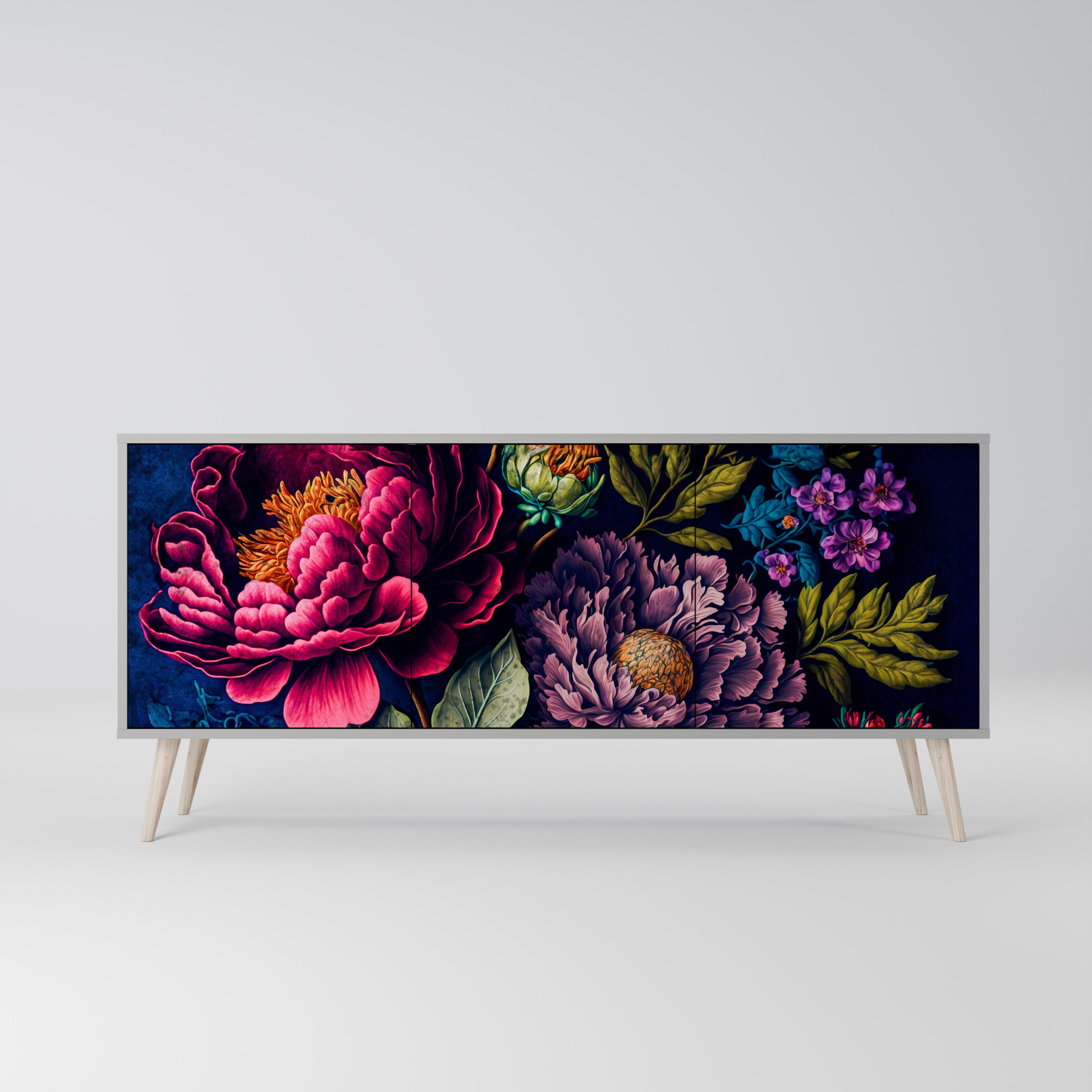 BLOOMING ELEGANCE 3-türiges Sideboard in grauem Finish
