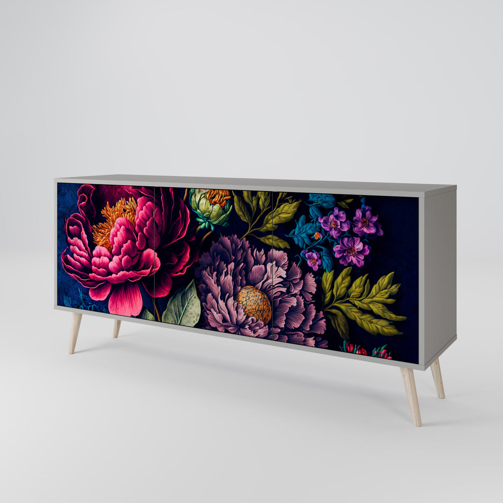 BLOOMING ELEGANCE 3-türiges Sideboard in grauem Finish