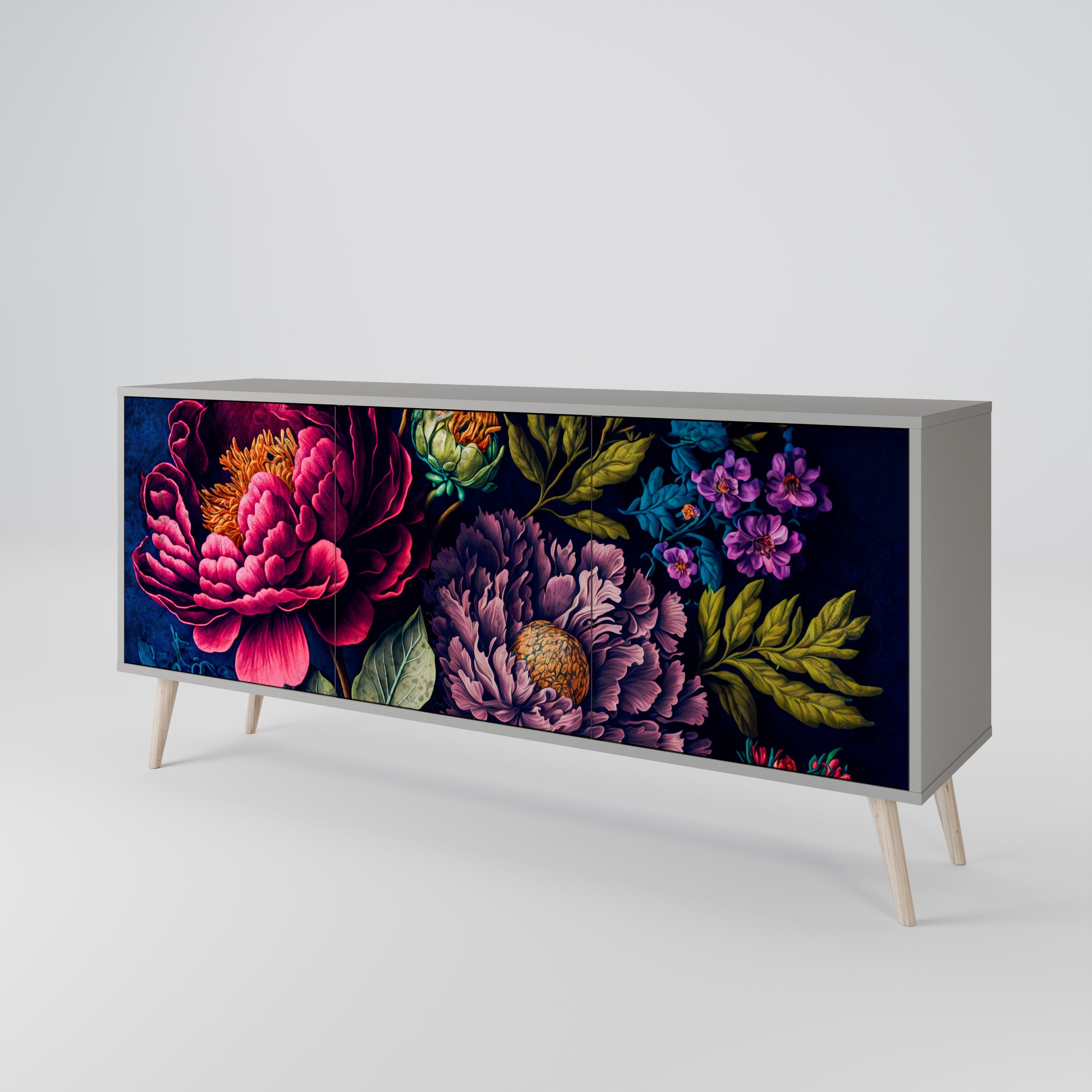 BLOOMING ELEGANCE 3-türiges Sideboard in grauem Finish