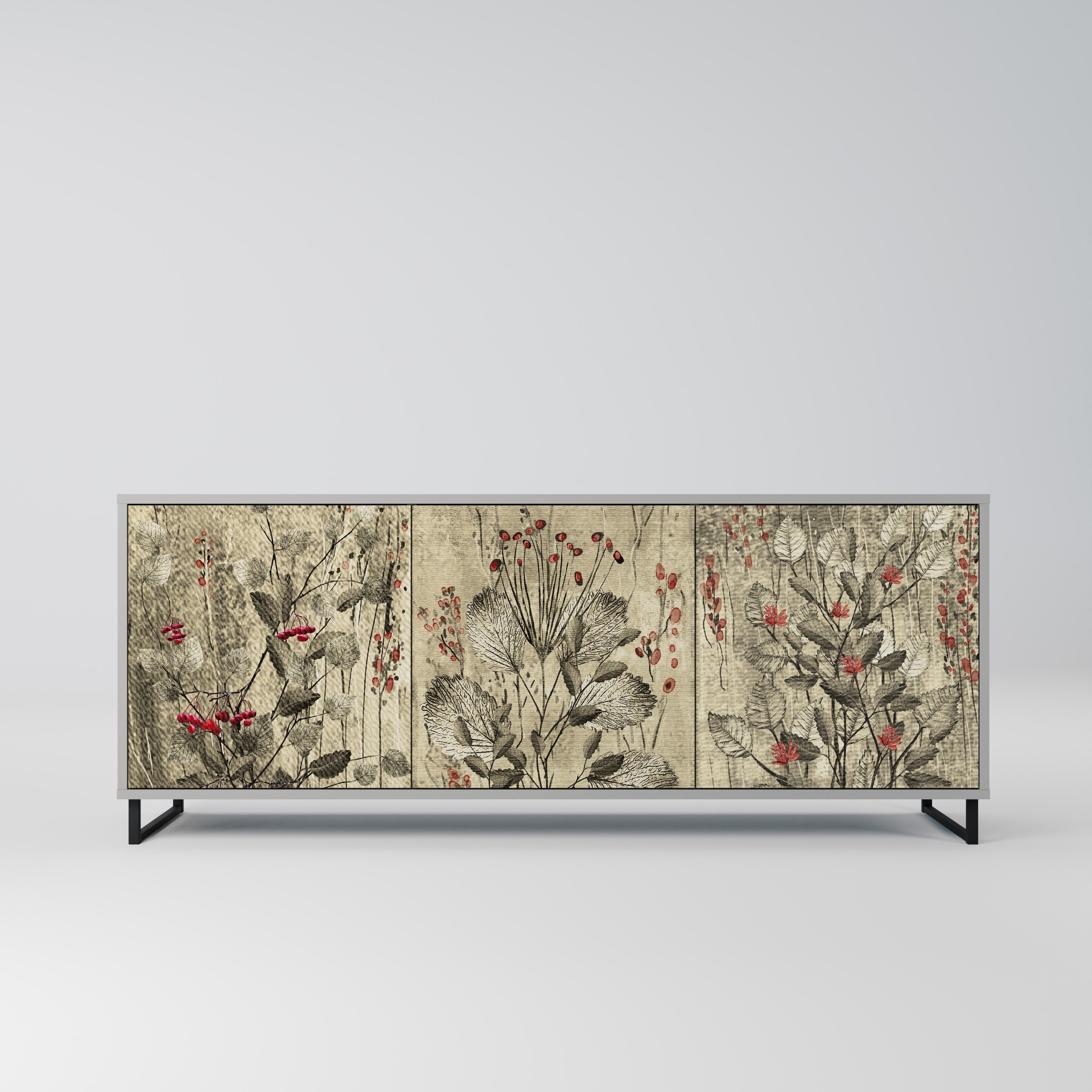 HERBAL GRACE 3-türiges Sideboard in grauem Finish