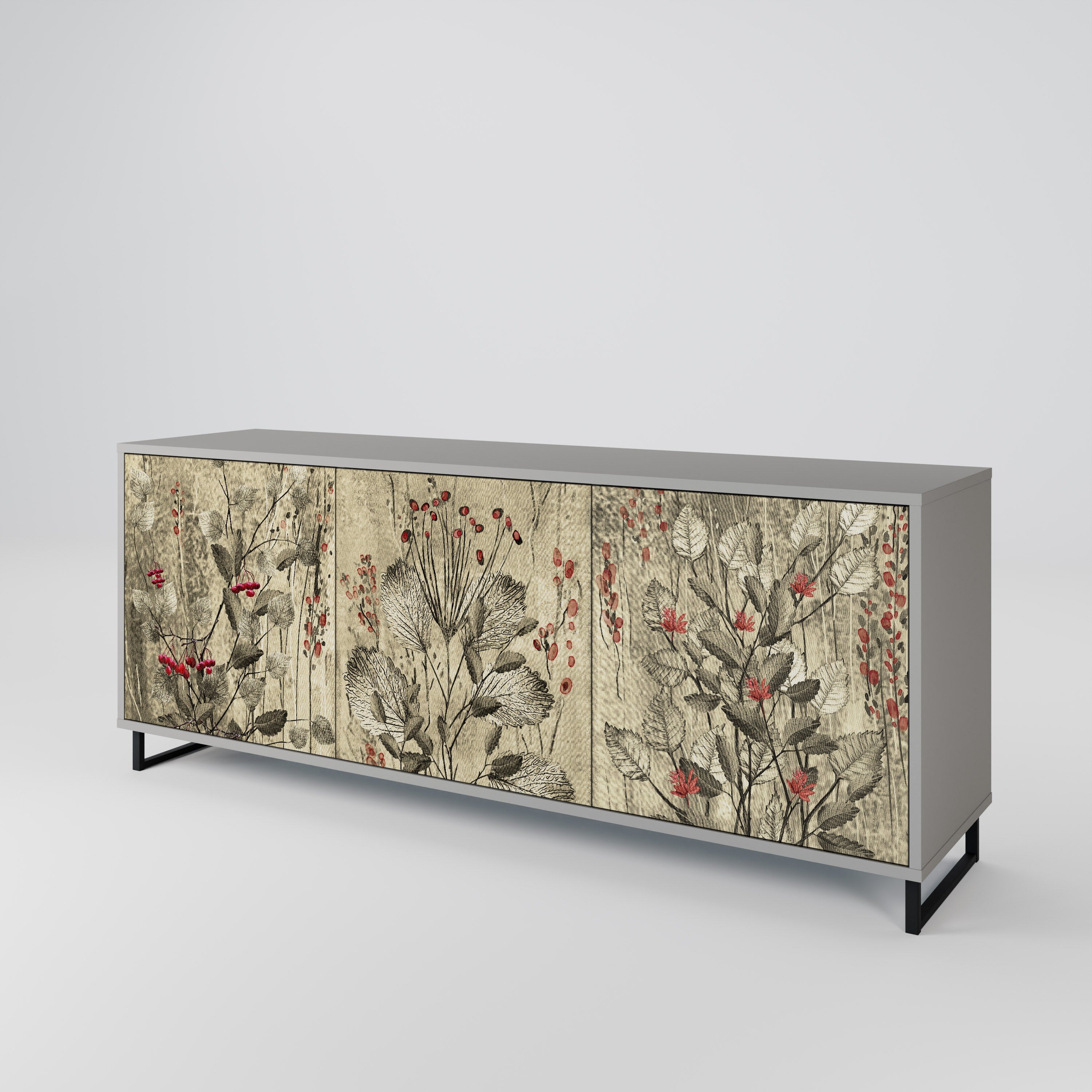 HERBAL GRACE 3-türiges Sideboard in grauem Finish