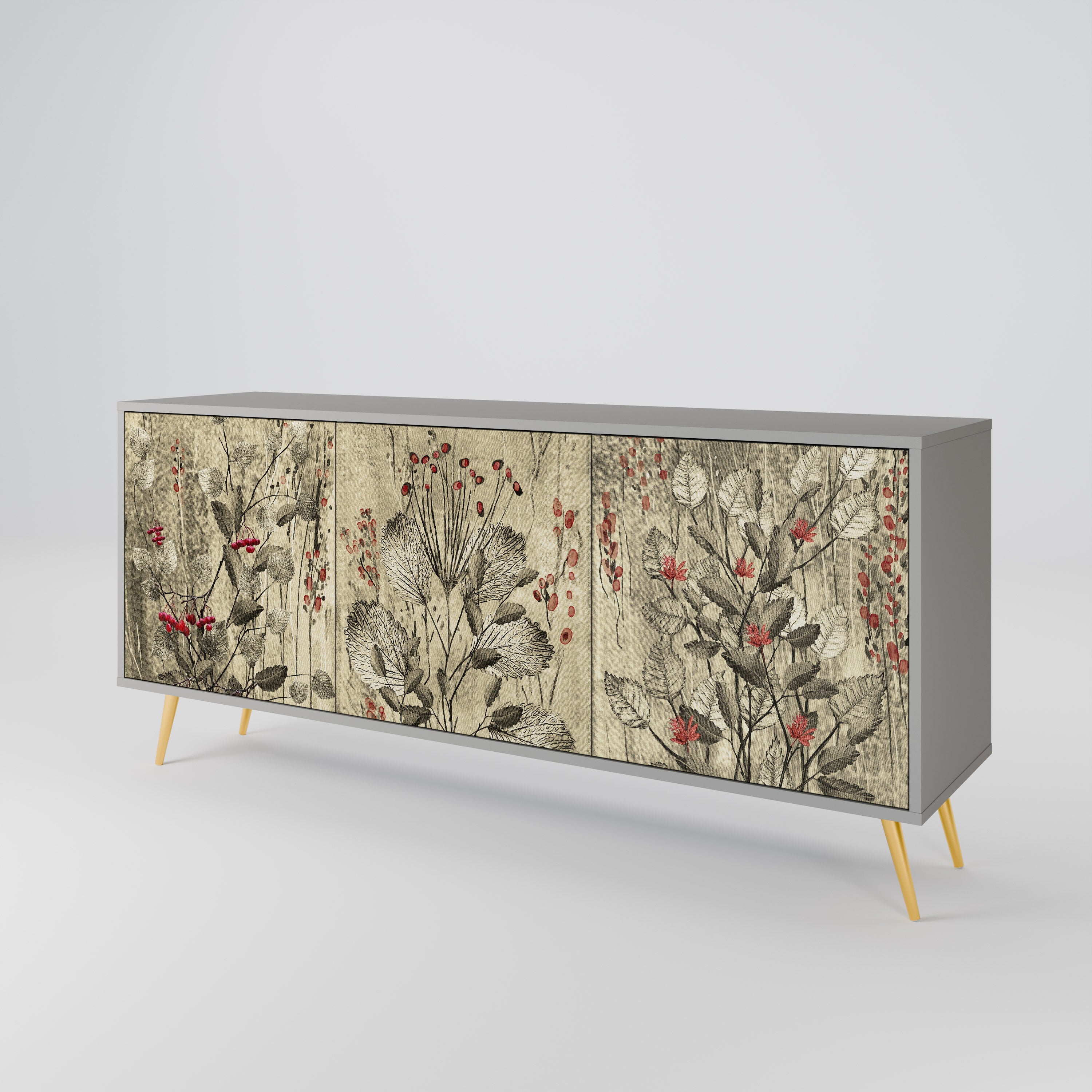 HERBAL GRACE 3-türiges Sideboard in grauem Finish