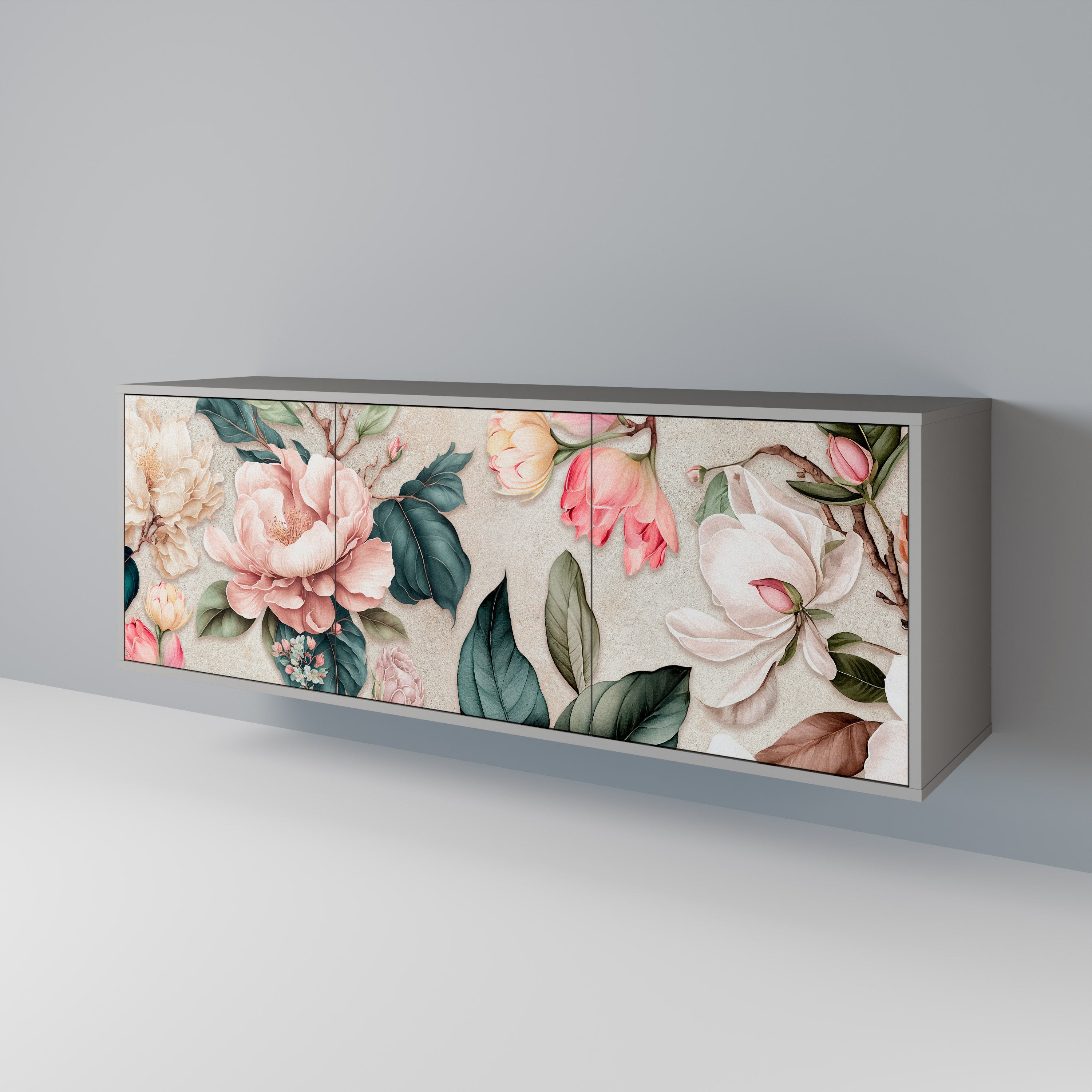 FLORAL GRACE Sideboard mit 3 Türen in grauem Finish