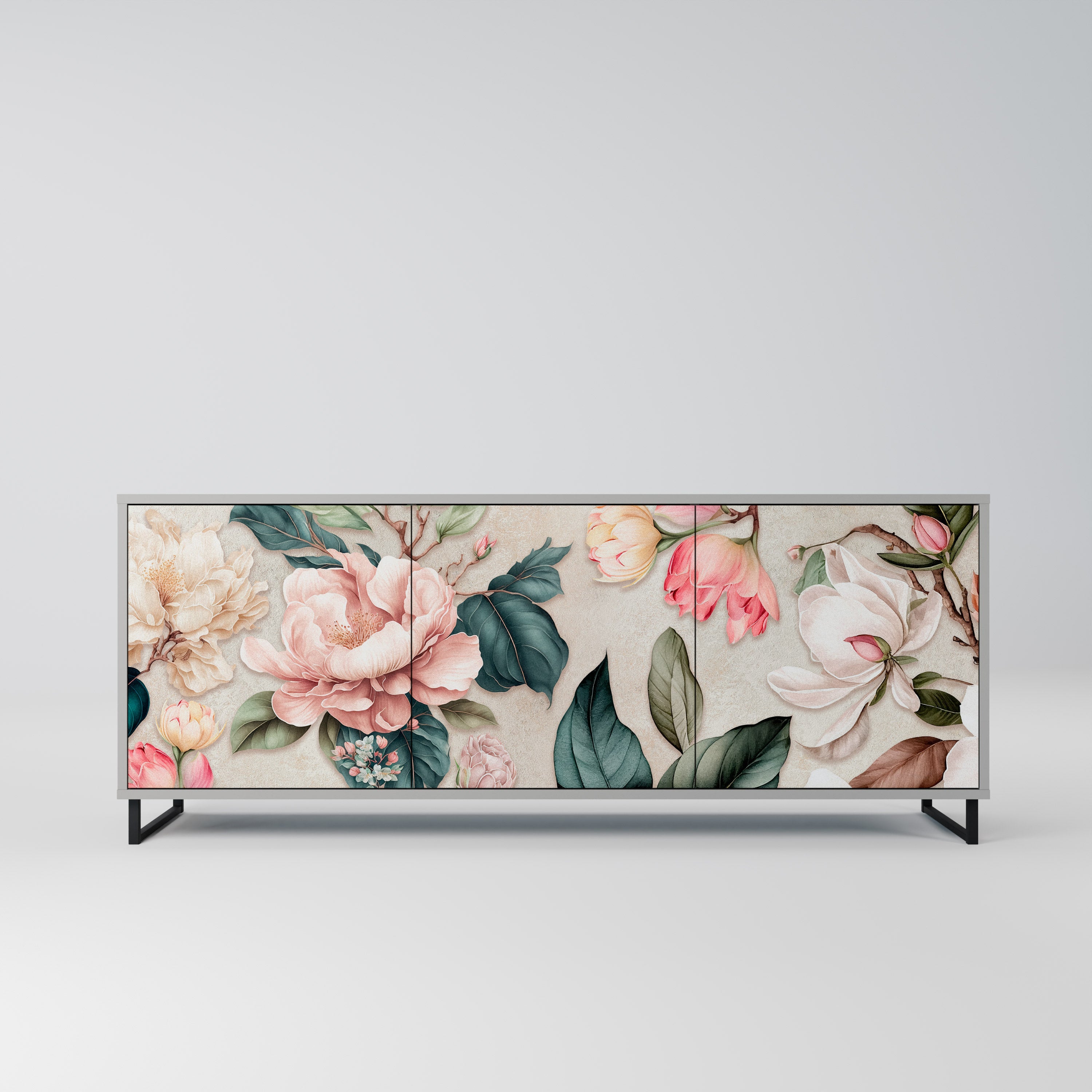 FLORAL GRACE Sideboard mit 3 Türen in grauem Finish