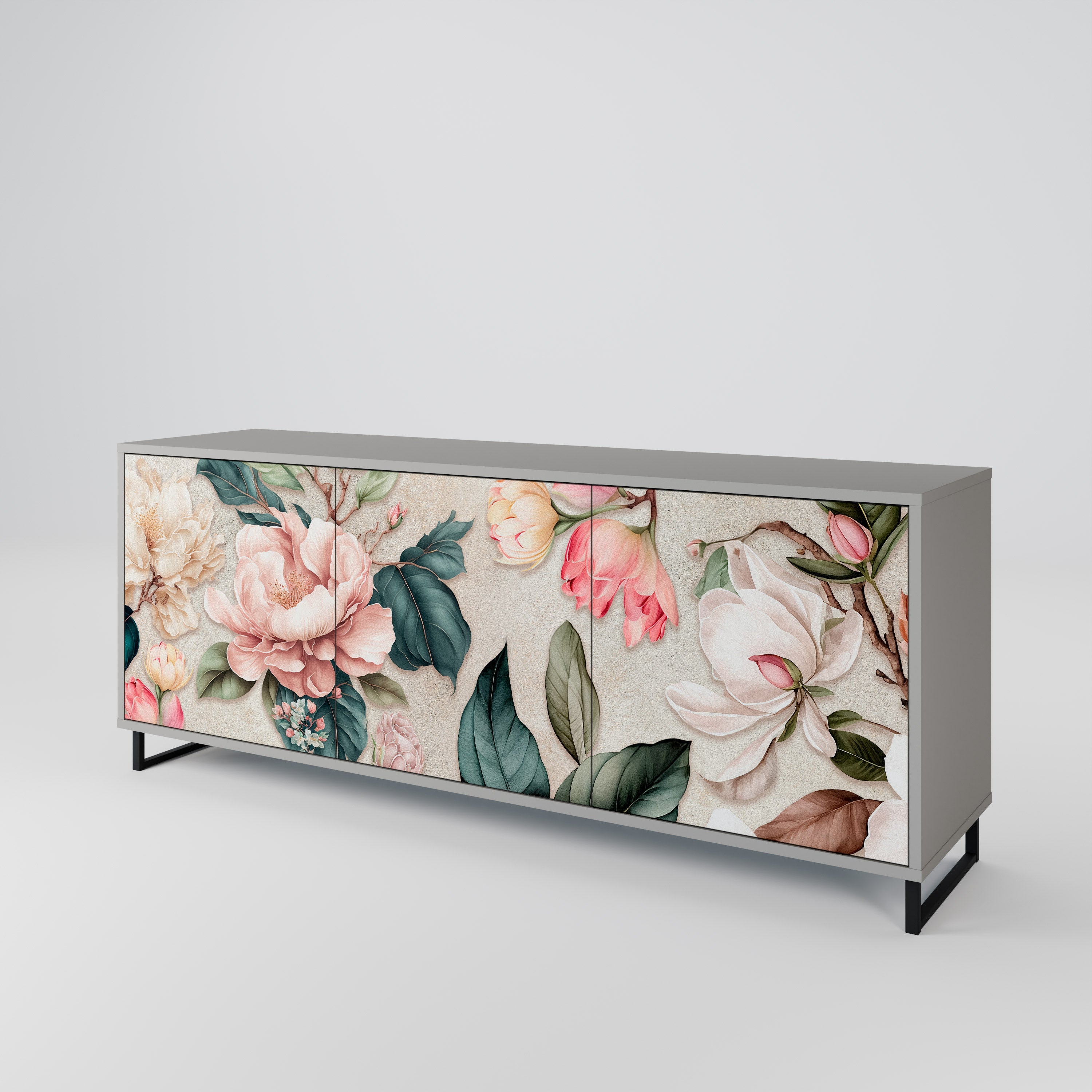 FLORAL GRACE Sideboard mit 3 Türen in grauem Finish