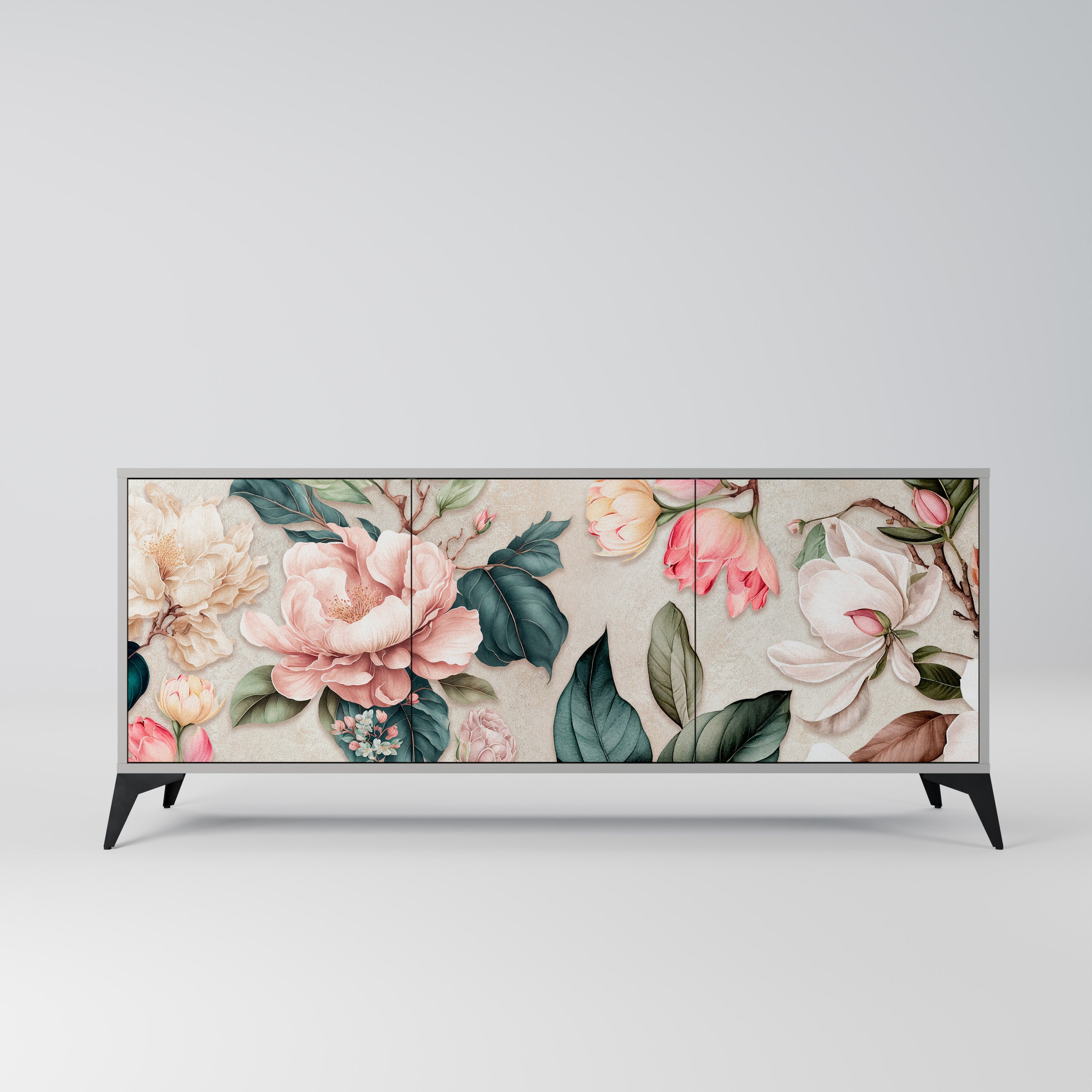 FLORAL GRACE Sideboard mit 3 Türen in grauem Finish