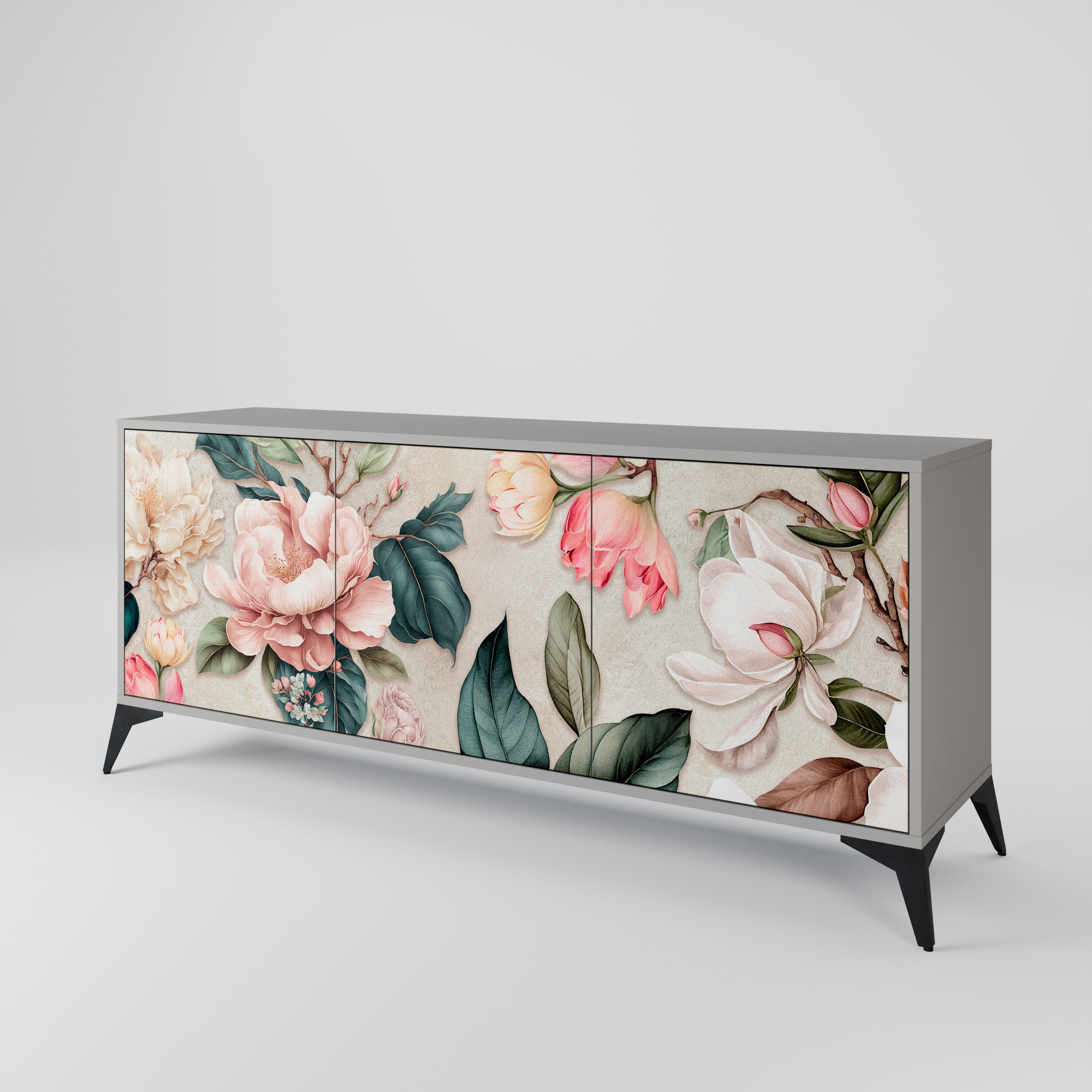 FLORAL GRACE Sideboard mit 3 Türen in grauem Finish