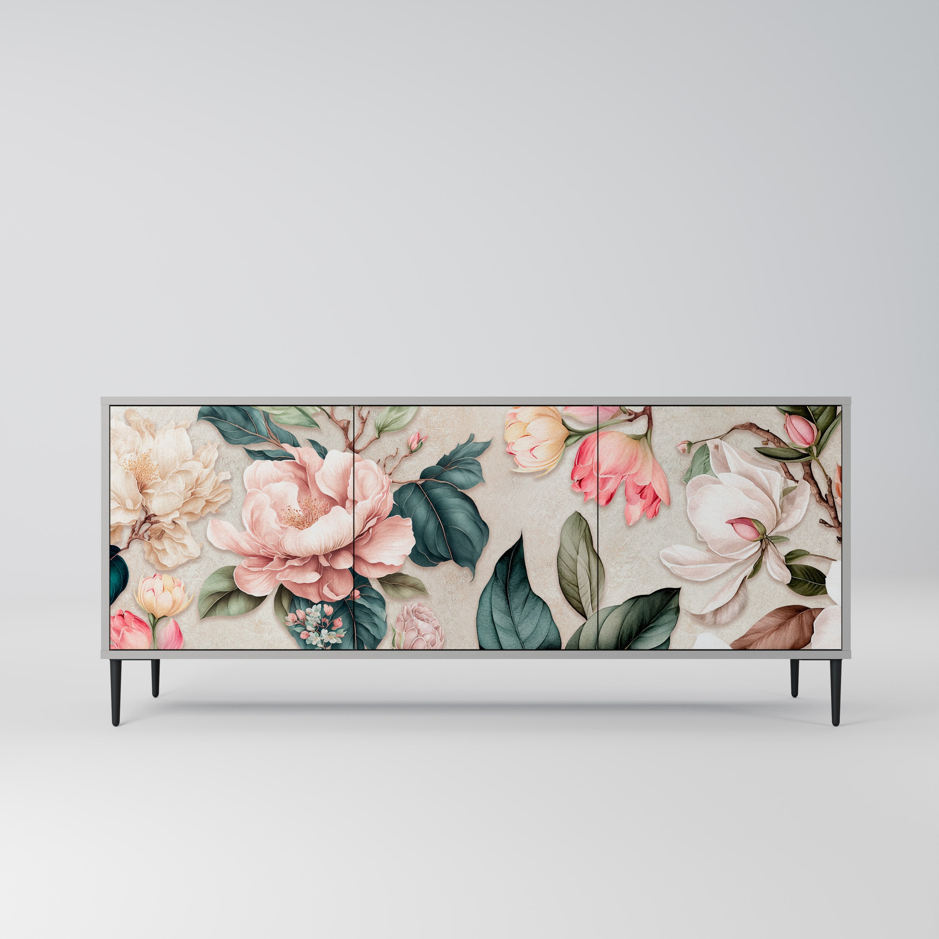 FLORAL GRACE Sideboard mit 3 Türen in grauem Finish