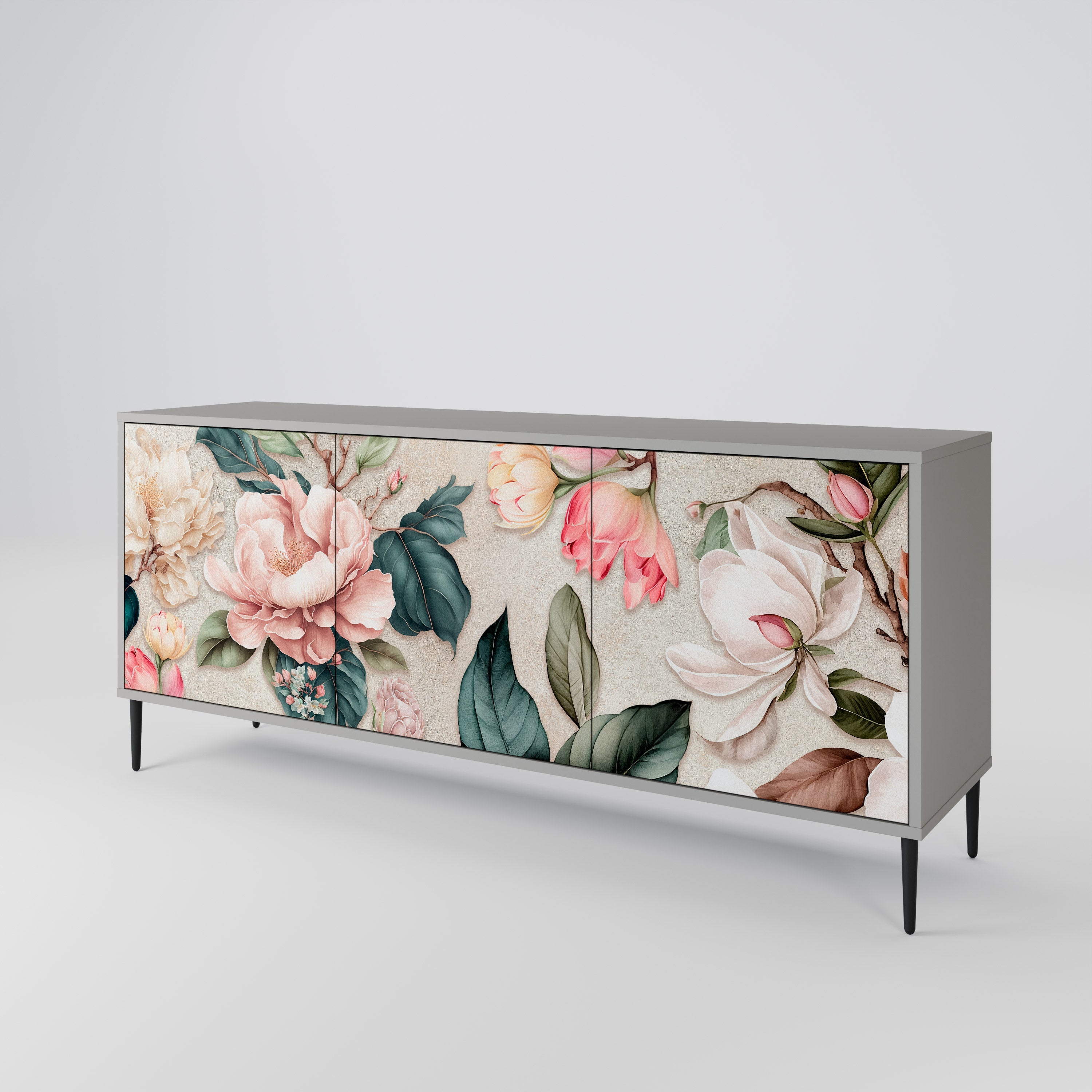 FLORAL GRACE Sideboard mit 3 Türen in grauem Finish