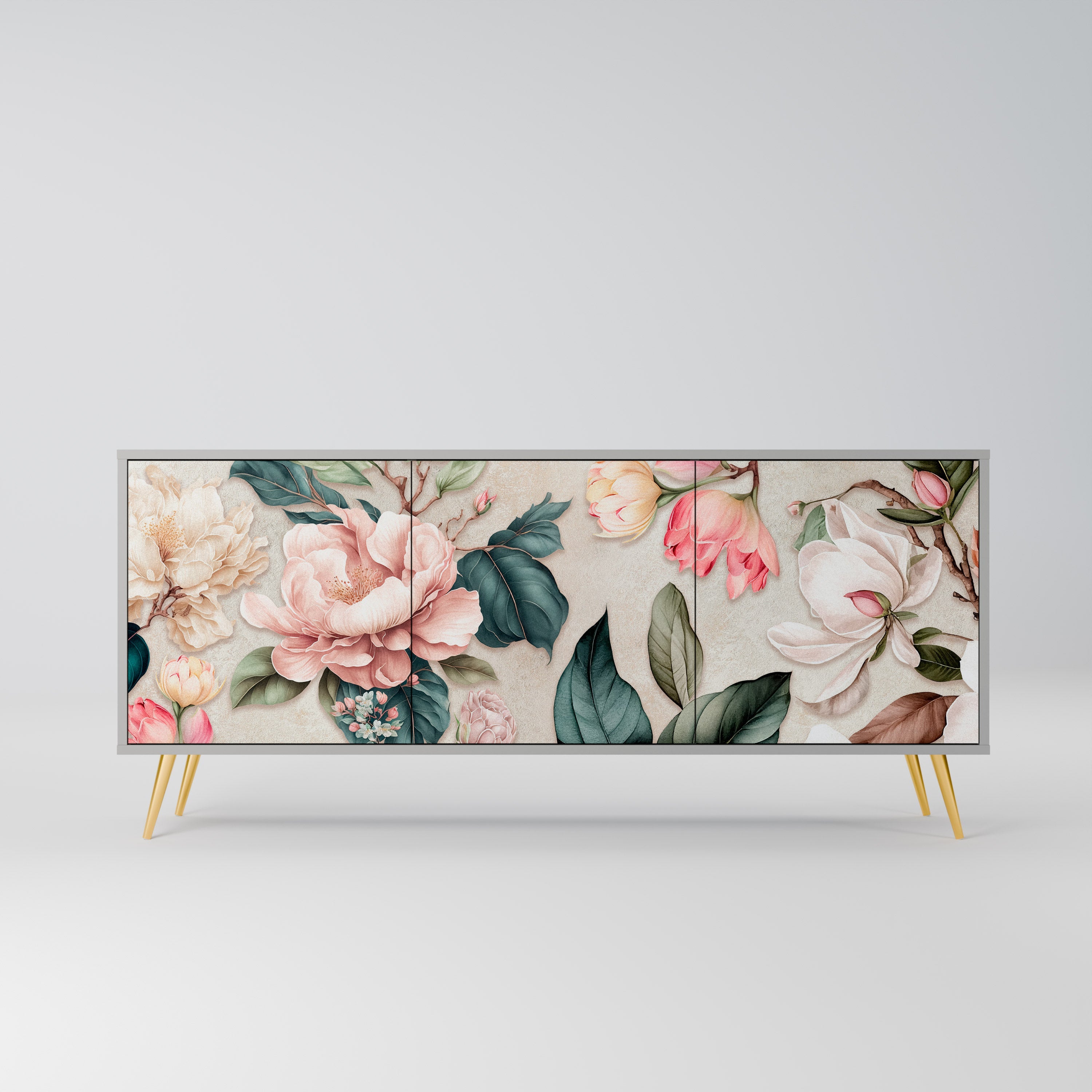 FLORAL GRACE Sideboard mit 3 Türen in grauem Finish