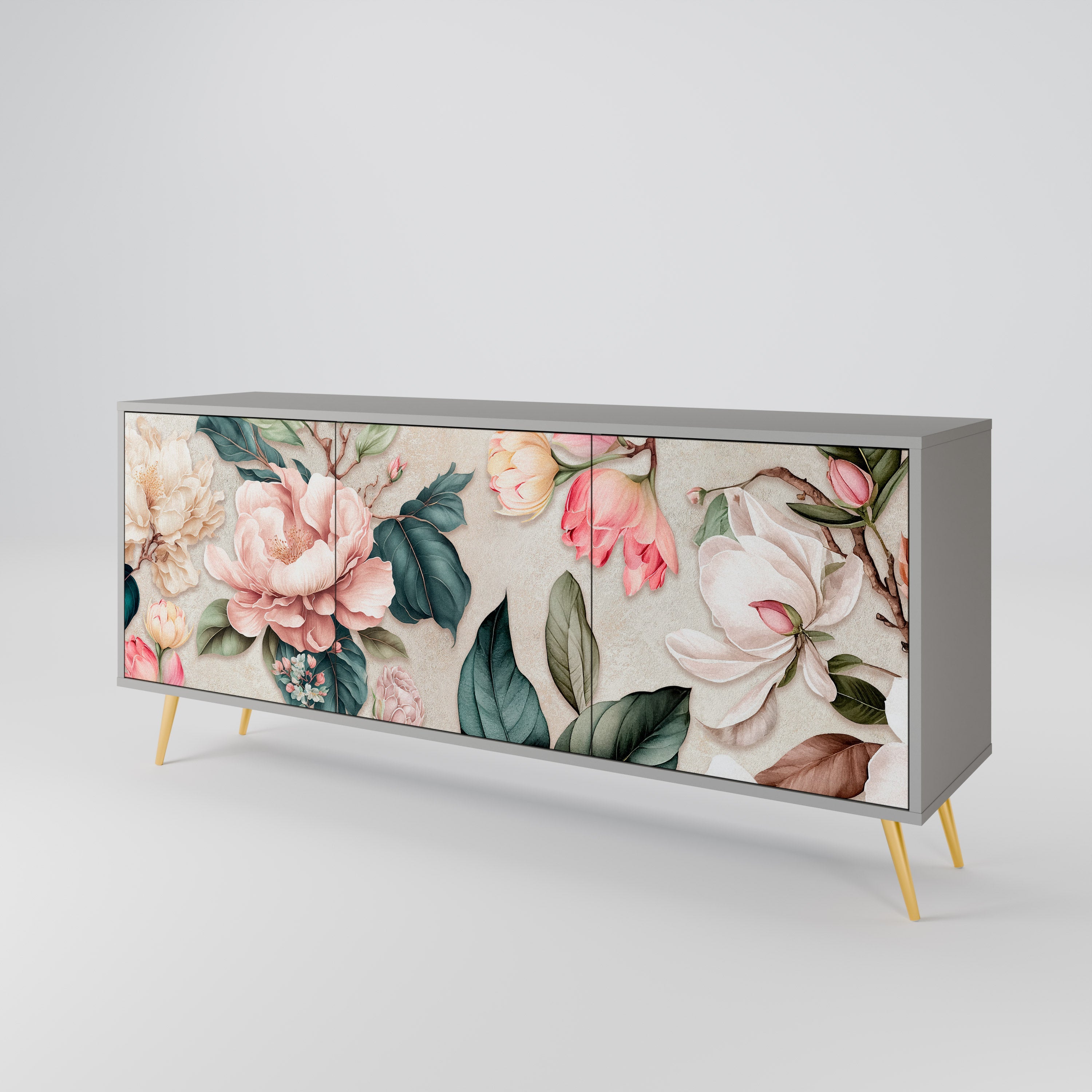 FLORAL GRACE Sideboard mit 3 Türen in grauem Finish