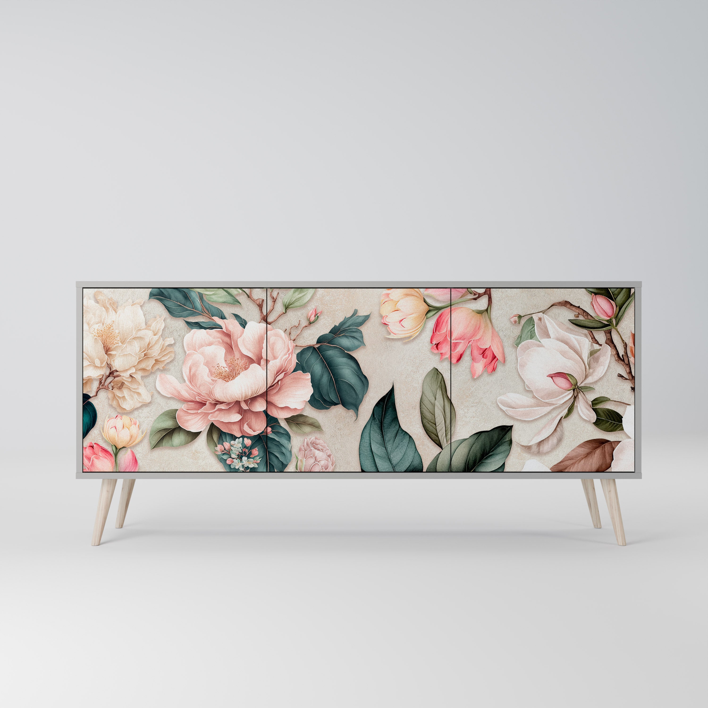 FLORAL GRACE Sideboard mit 3 Türen in grauem Finish