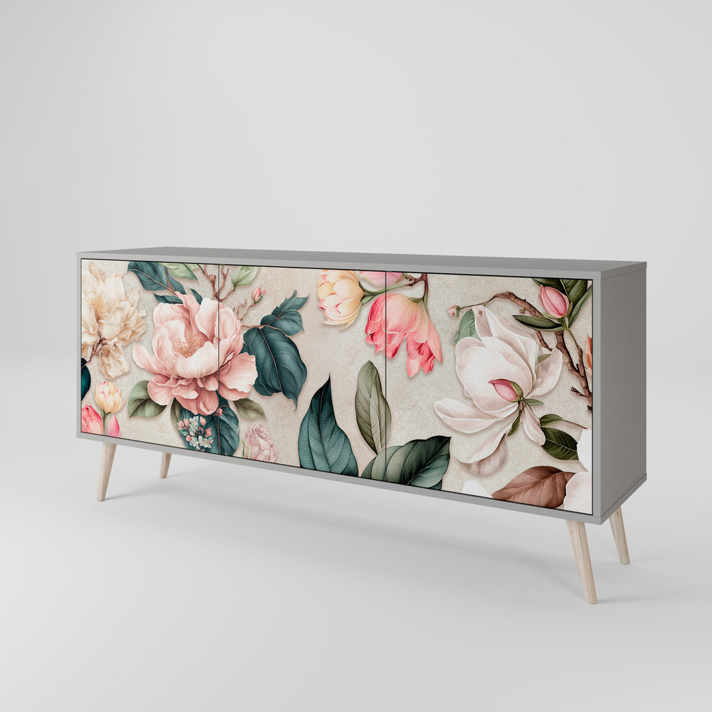FLORAL GRACE Sideboard mit 3 Türen in grauem Finish