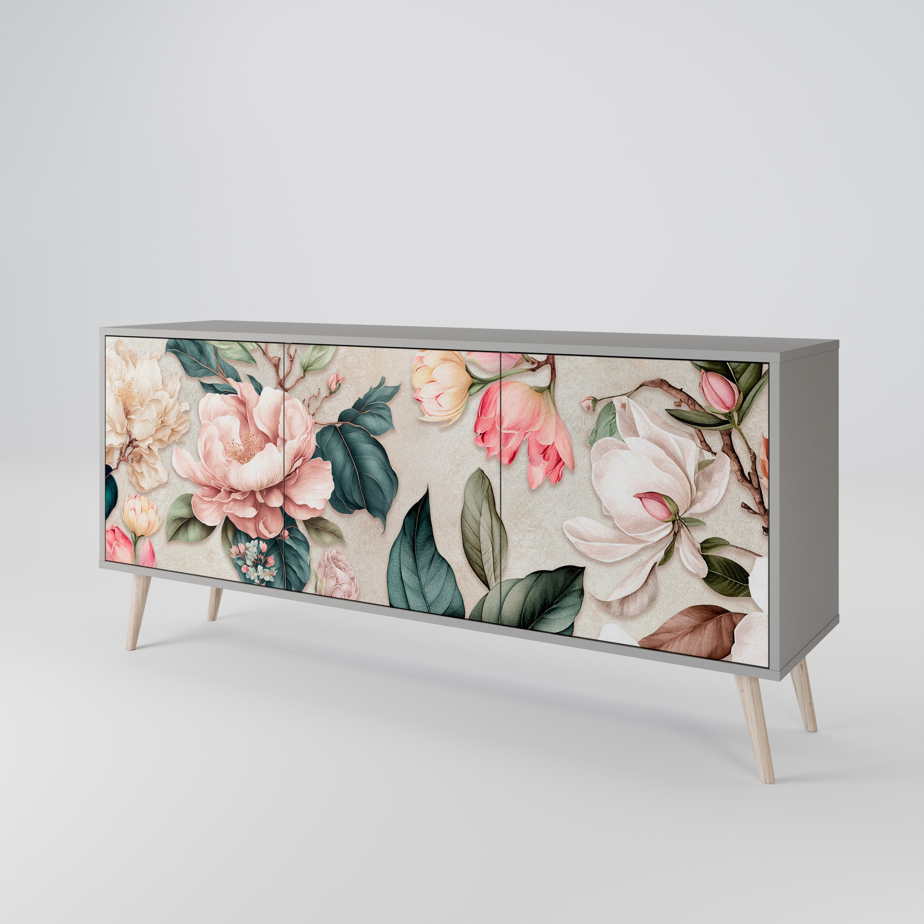 FLORAL GRACE Sideboard mit 3 Türen in grauem Finish
