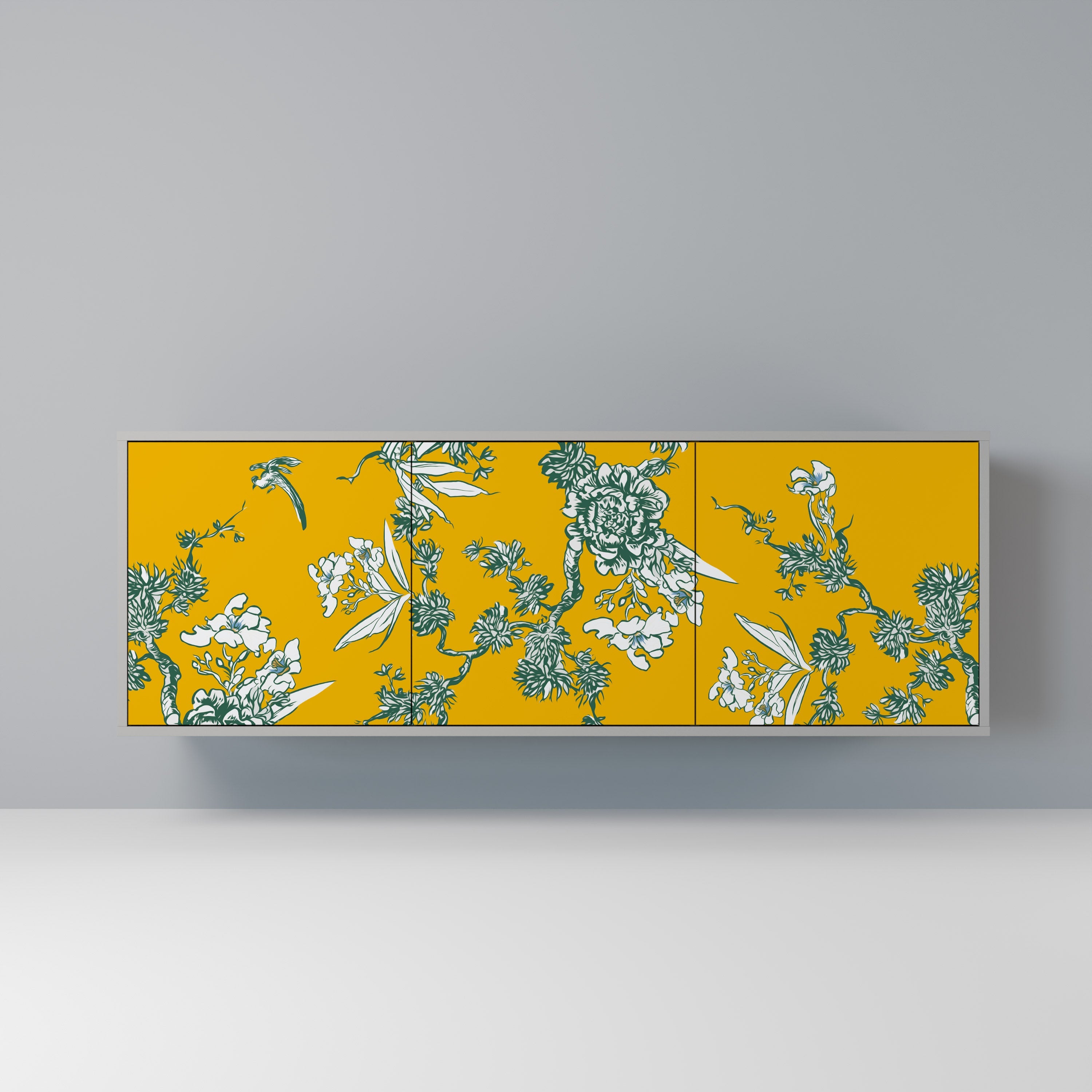 YELLOW CHINOISERIE 3-türiges Sideboard in grauem Finish