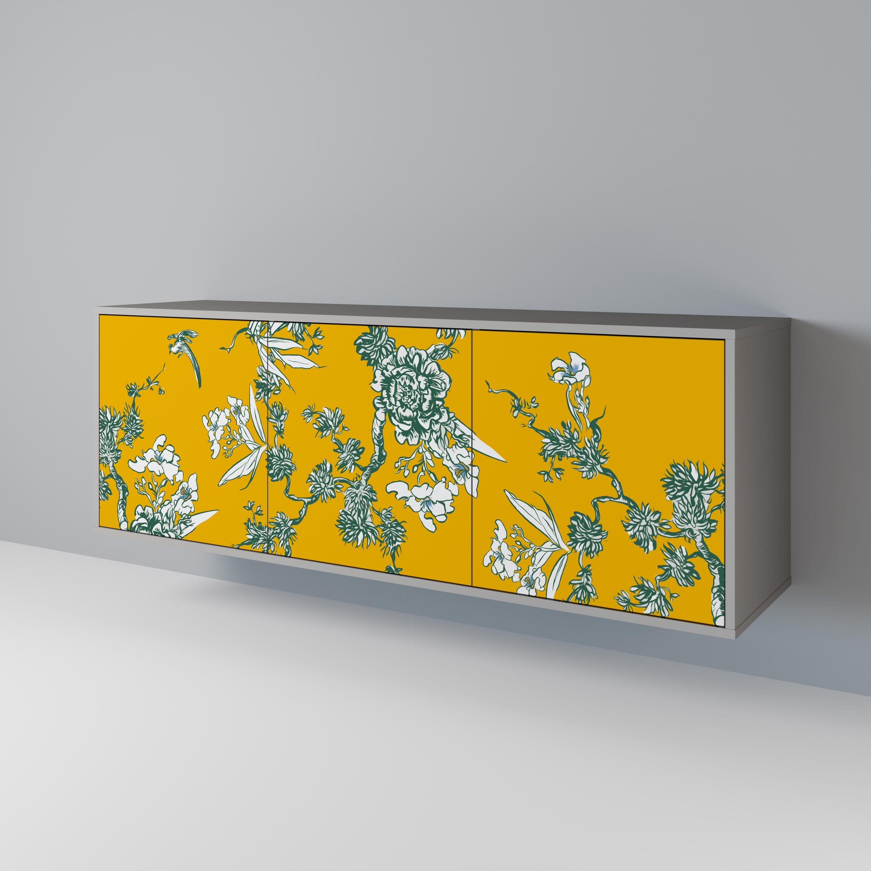 YELLOW CHINOISERIE 3-türiges Sideboard in grauem Finish