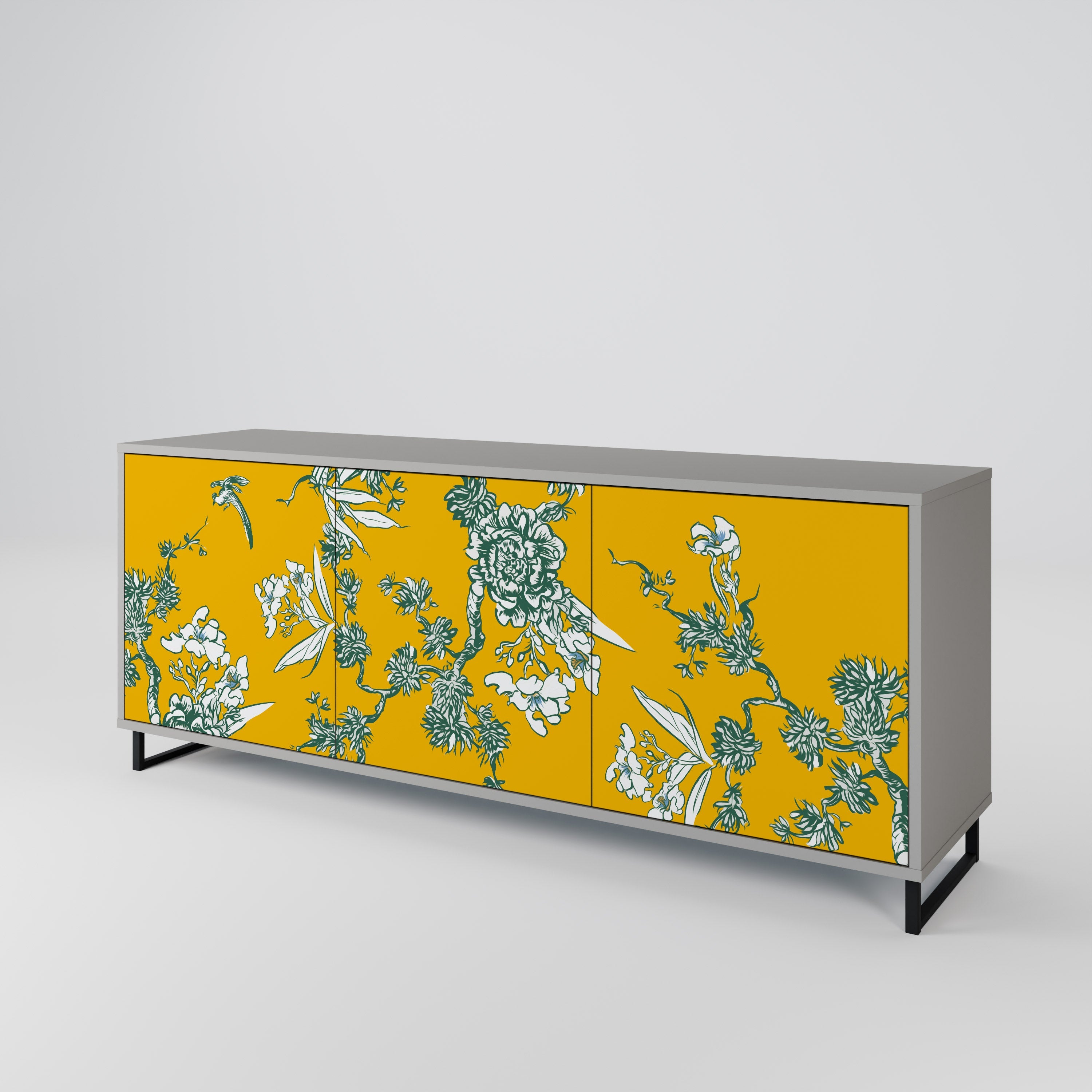 YELLOW CHINOISERIE 3-türiges Sideboard in grauem Finish