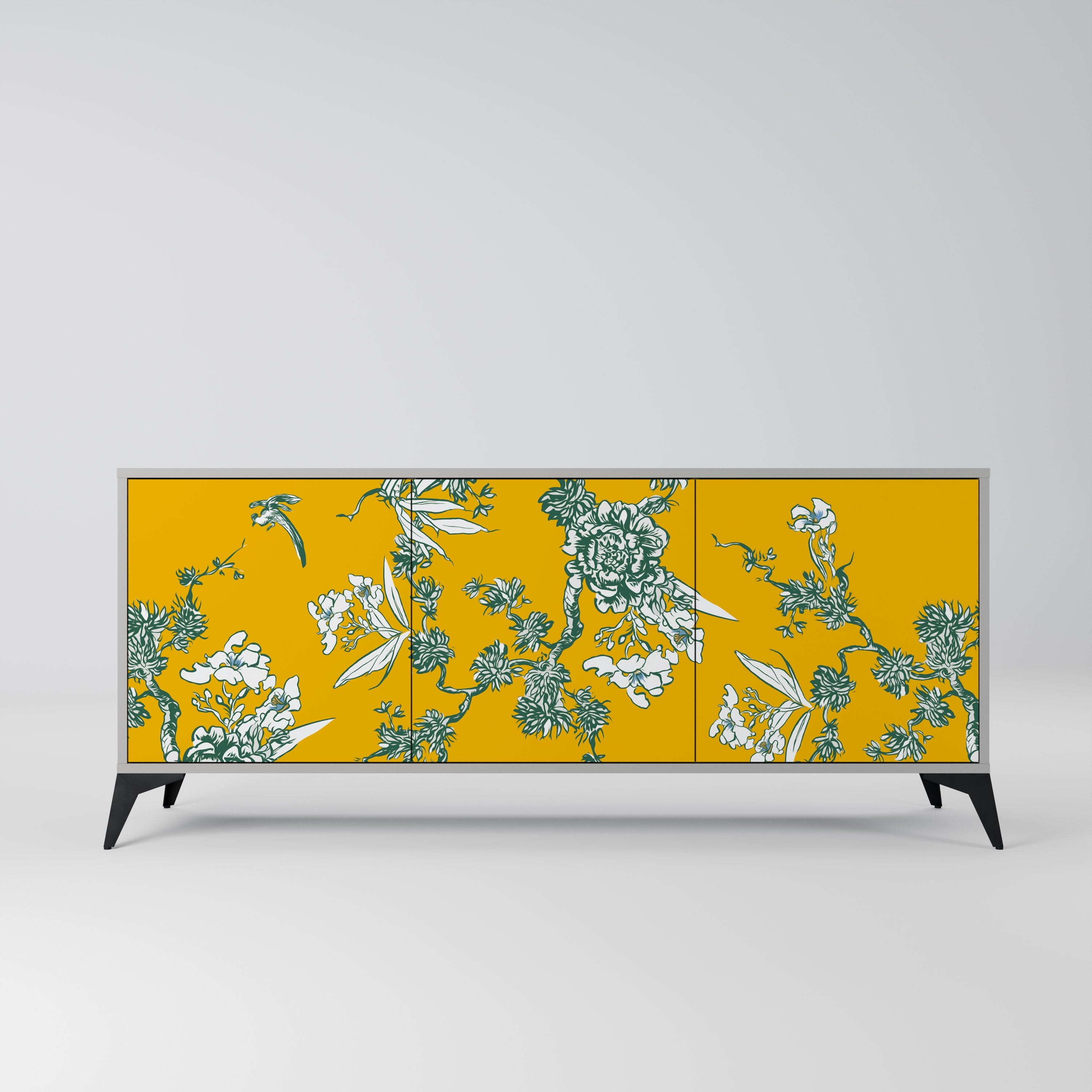 YELLOW CHINOISERIE 3-türiges Sideboard in grauem Finish