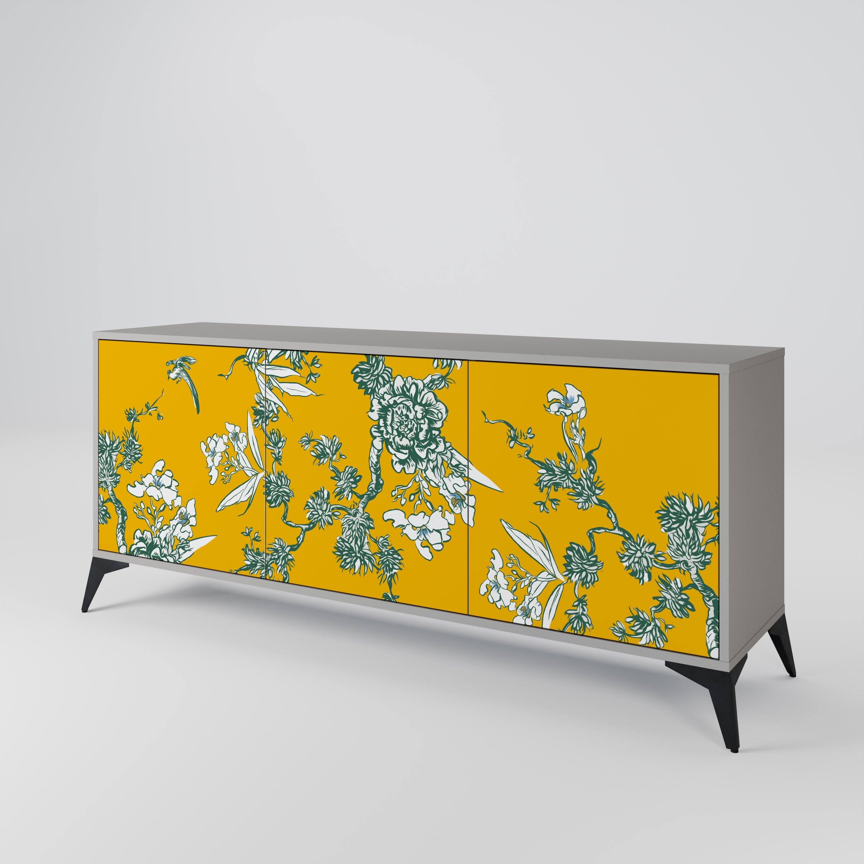 YELLOW CHINOISERIE 3-türiges Sideboard in grauem Finish