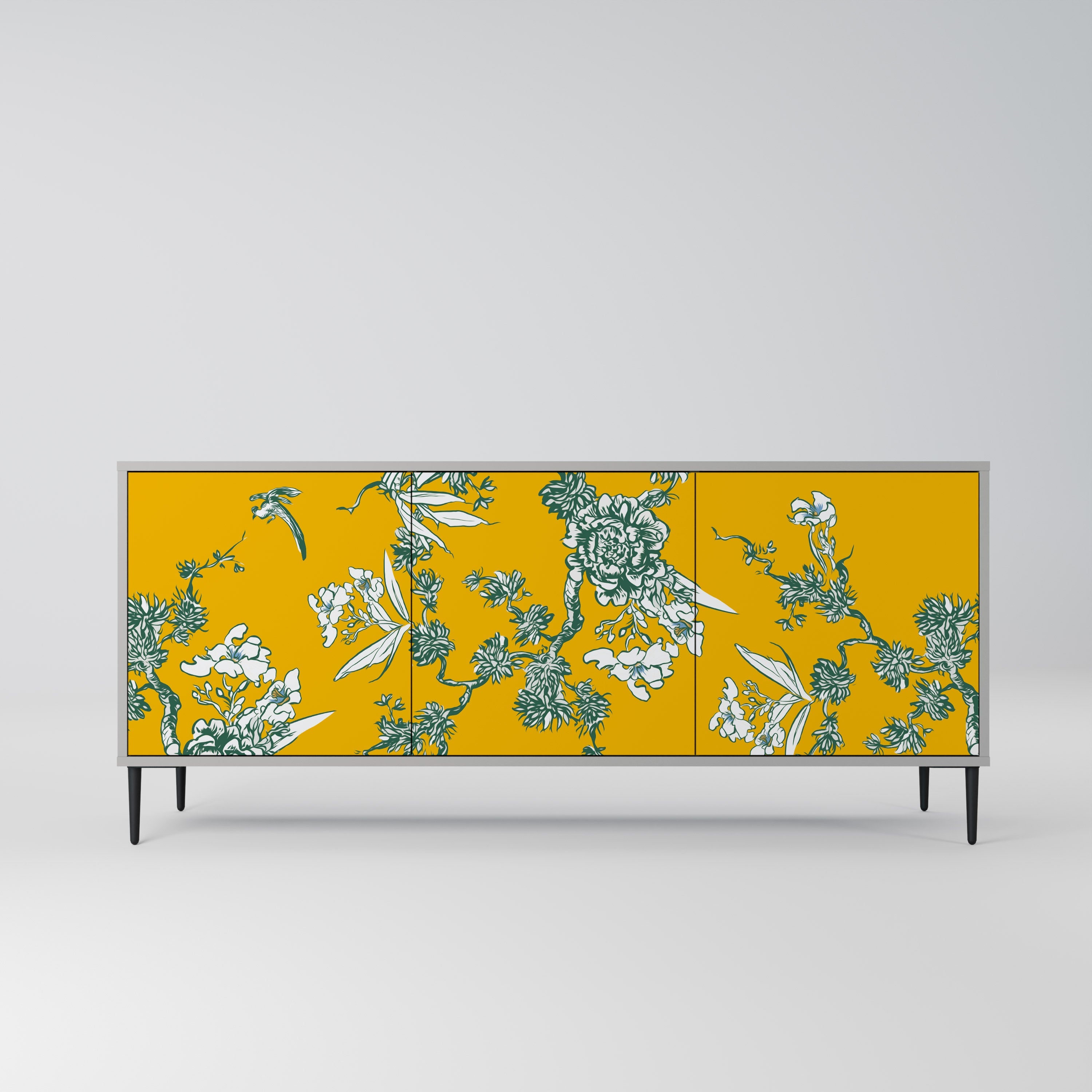 YELLOW CHINOISERIE 3-türiges Sideboard in grauem Finish