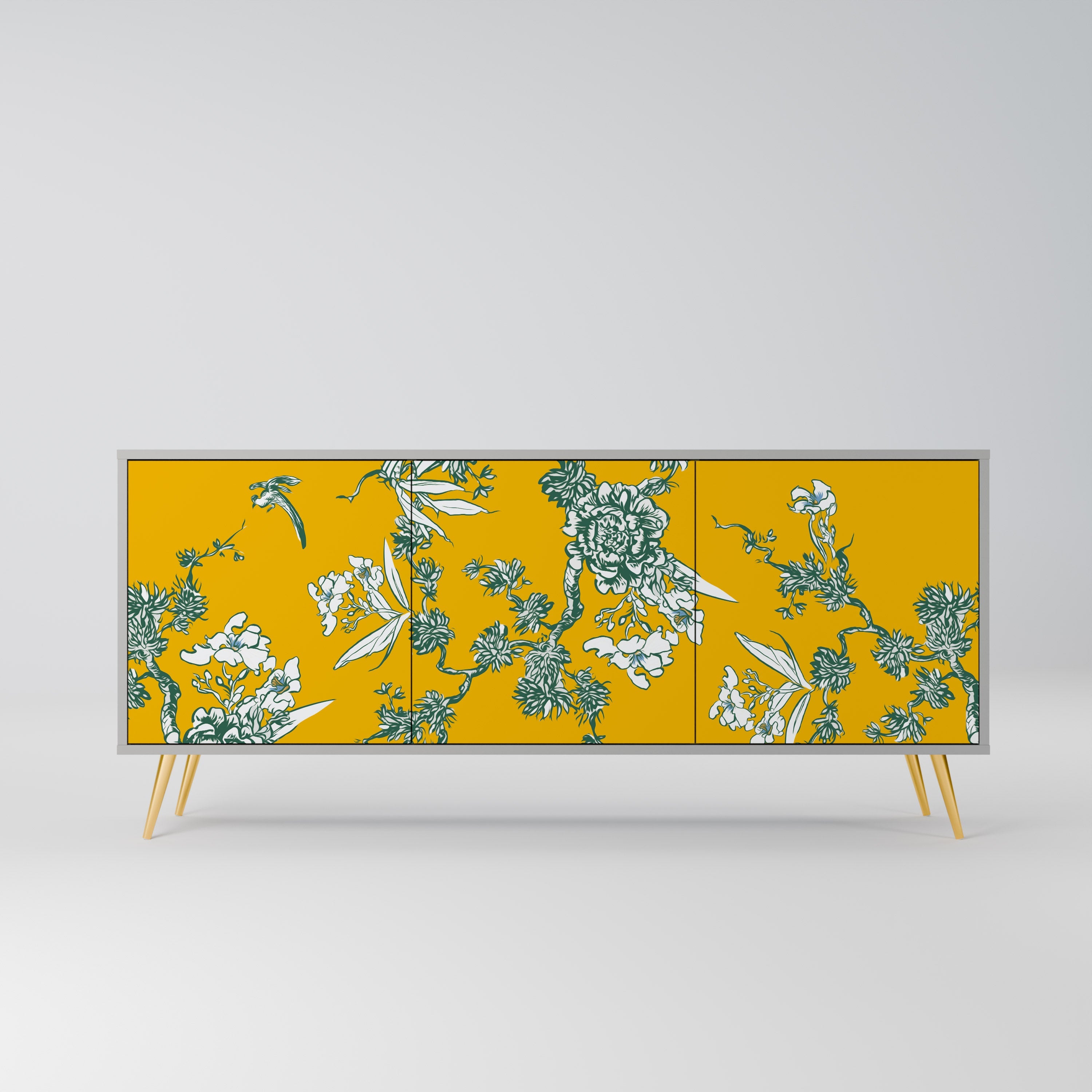 YELLOW CHINOISERIE 3-türiges Sideboard in grauem Finish