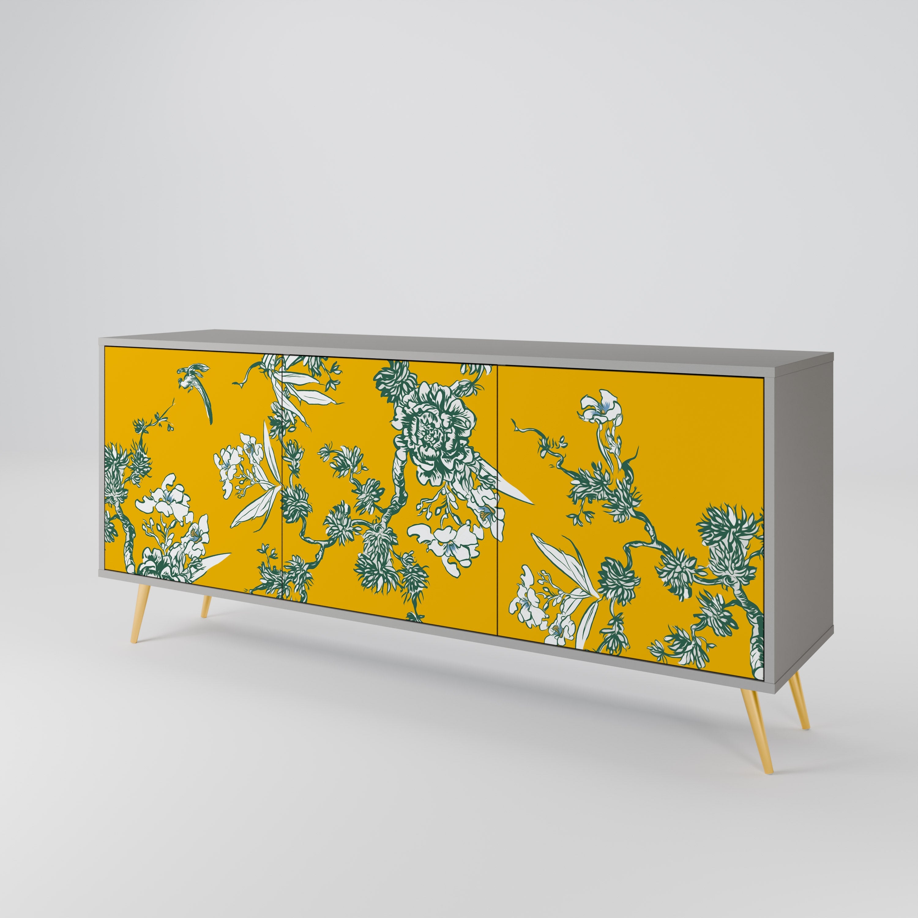 YELLOW CHINOISERIE 3-türiges Sideboard in grauem Finish