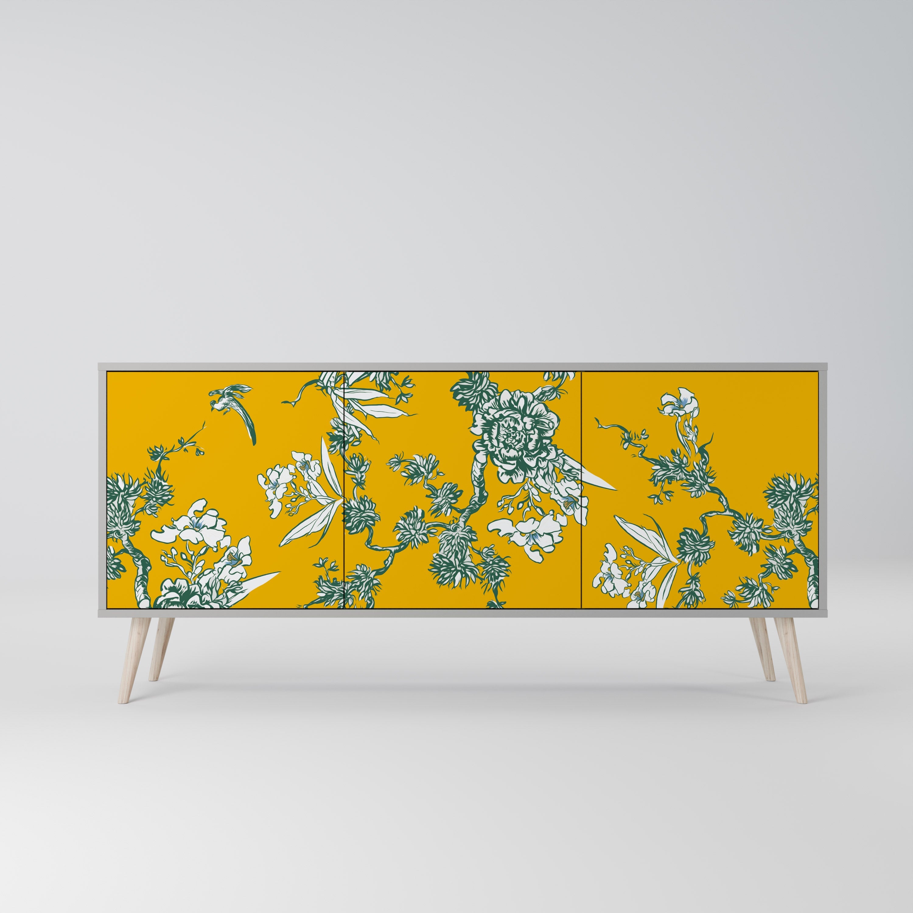 YELLOW CHINOISERIE 3-türiges Sideboard in grauem Finish