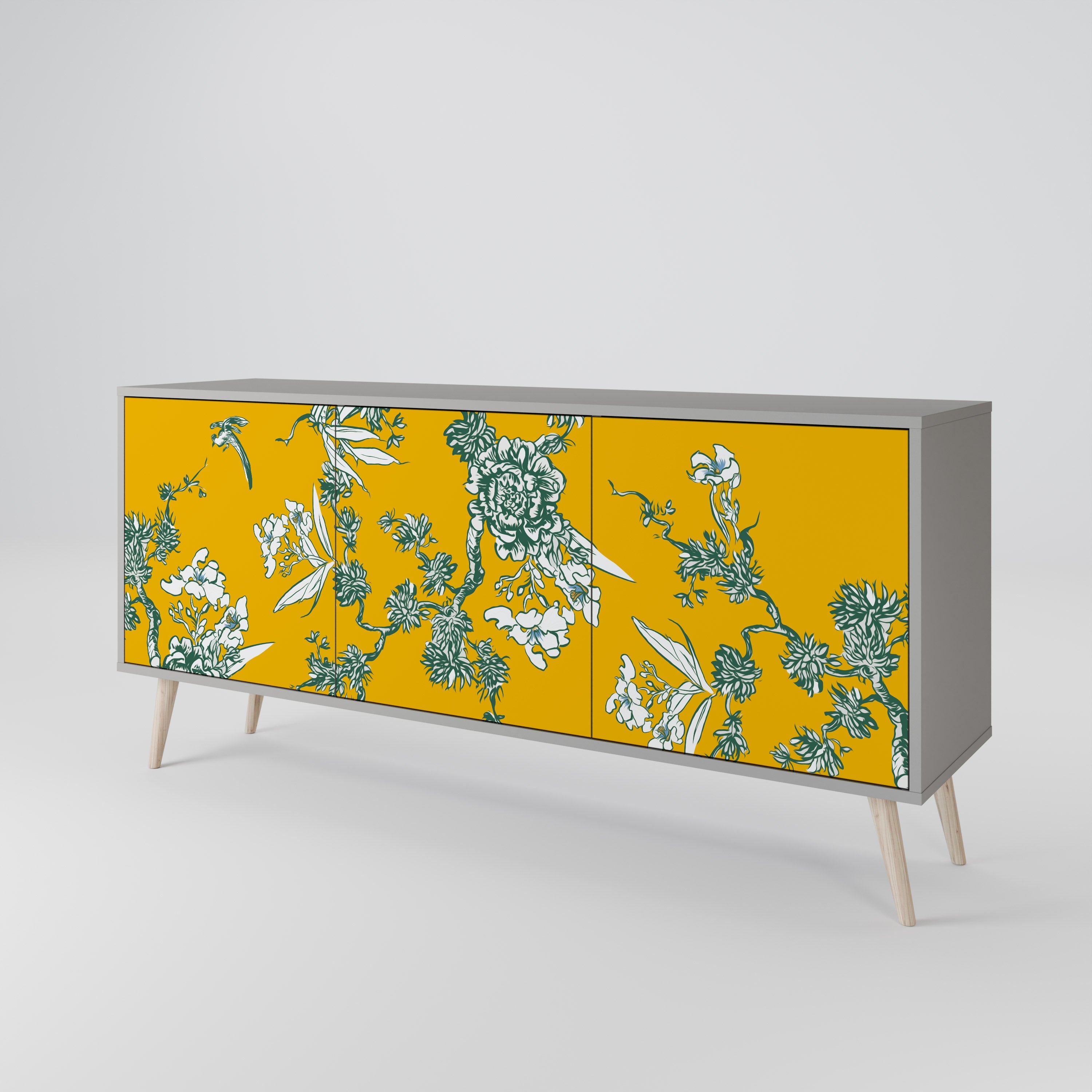 YELLOW CHINOISERIE 3-türiges Sideboard in grauem Finish