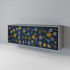FLOWERS ON NAVY BLUE Sideboard mit 3 Türen in Grau