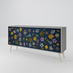 FLOWERS ON NAVY BLUE Sideboard mit 3 Türen in Grau
