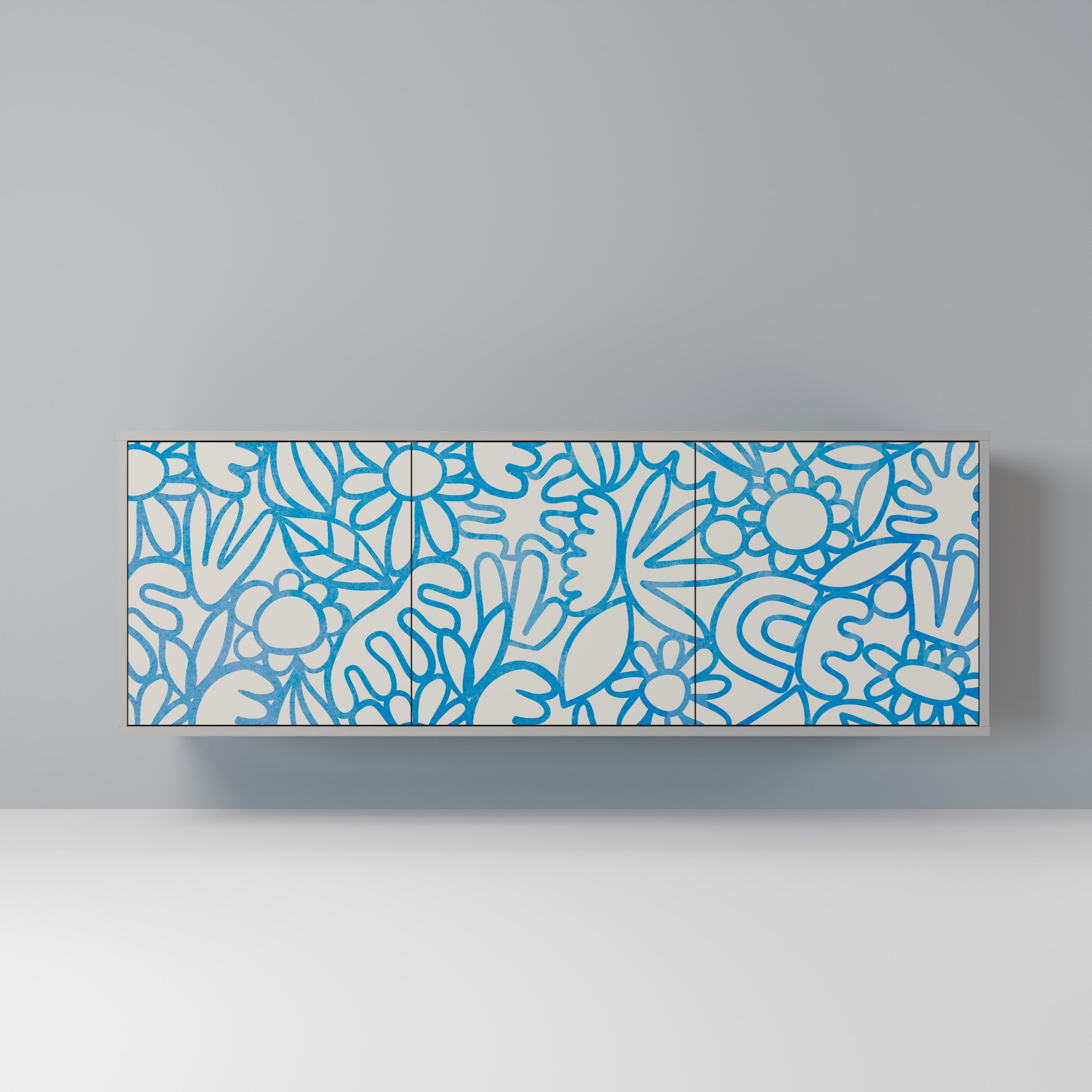 BLOOMY MORNING 3-türiges Sideboard in grauem Finish