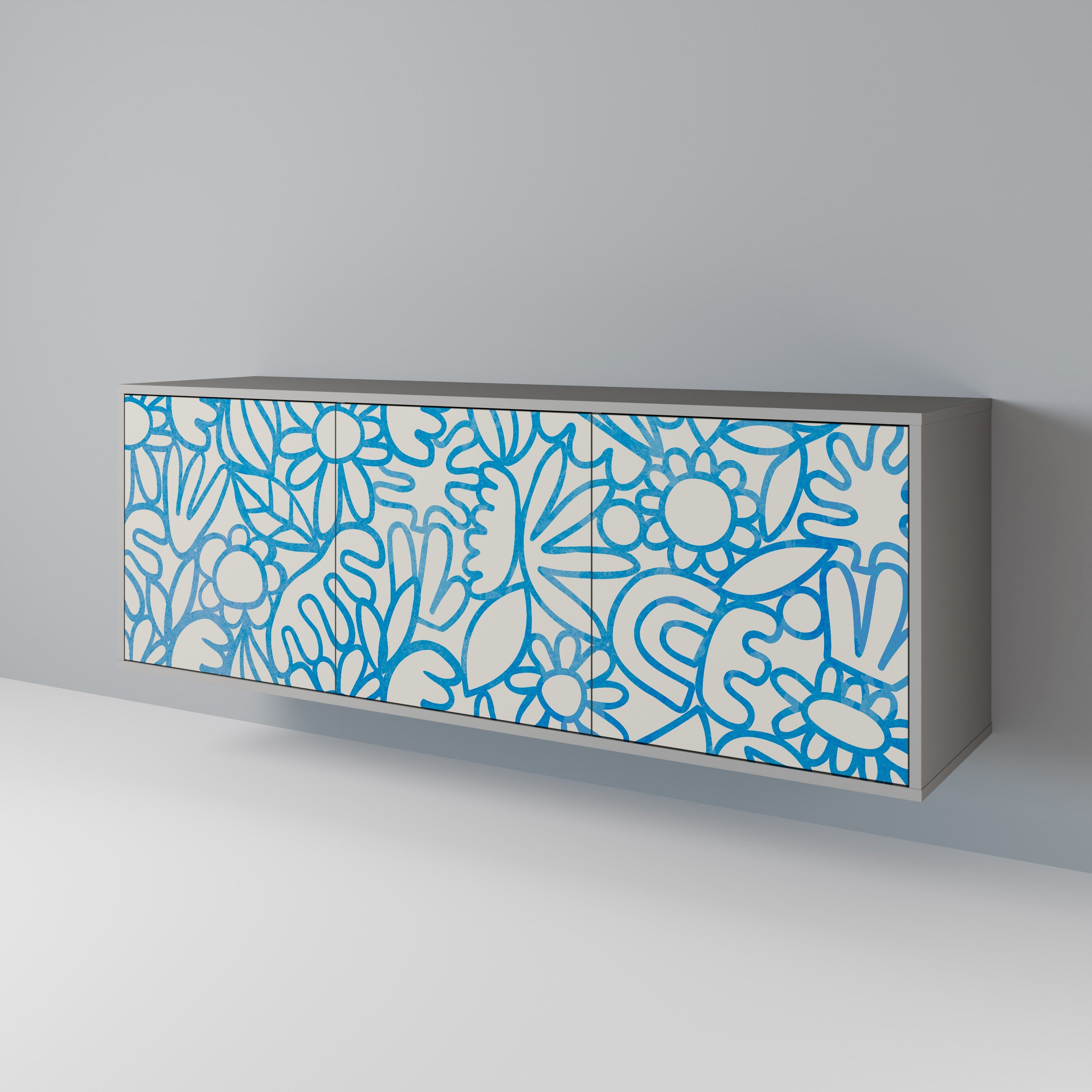 BLOOMY MORNING 3-türiges Sideboard in grauem Finish