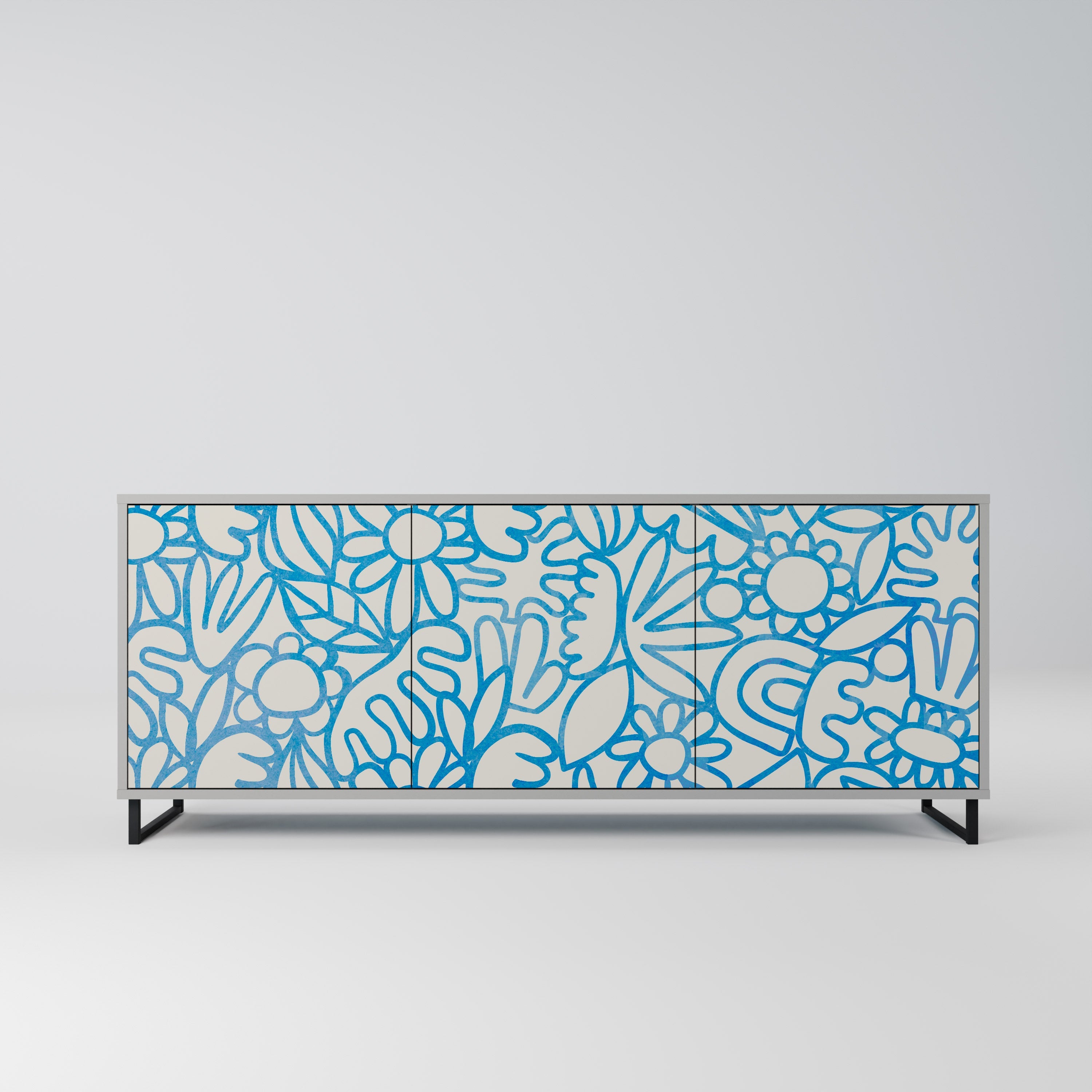 BLOOMY MORNING 3-türiges Sideboard in grauem Finish
