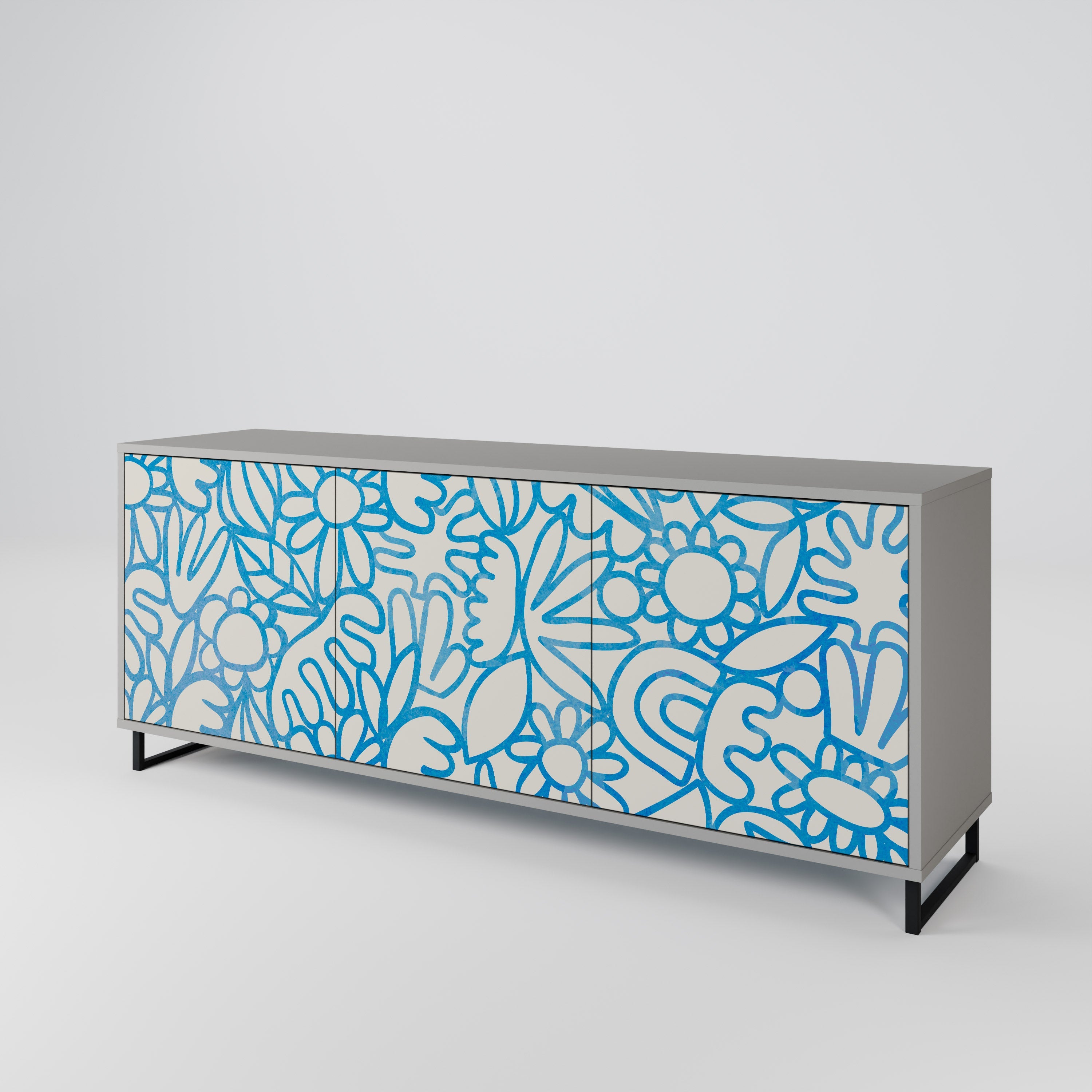 BLOOMY MORNING 3-türiges Sideboard in grauem Finish
