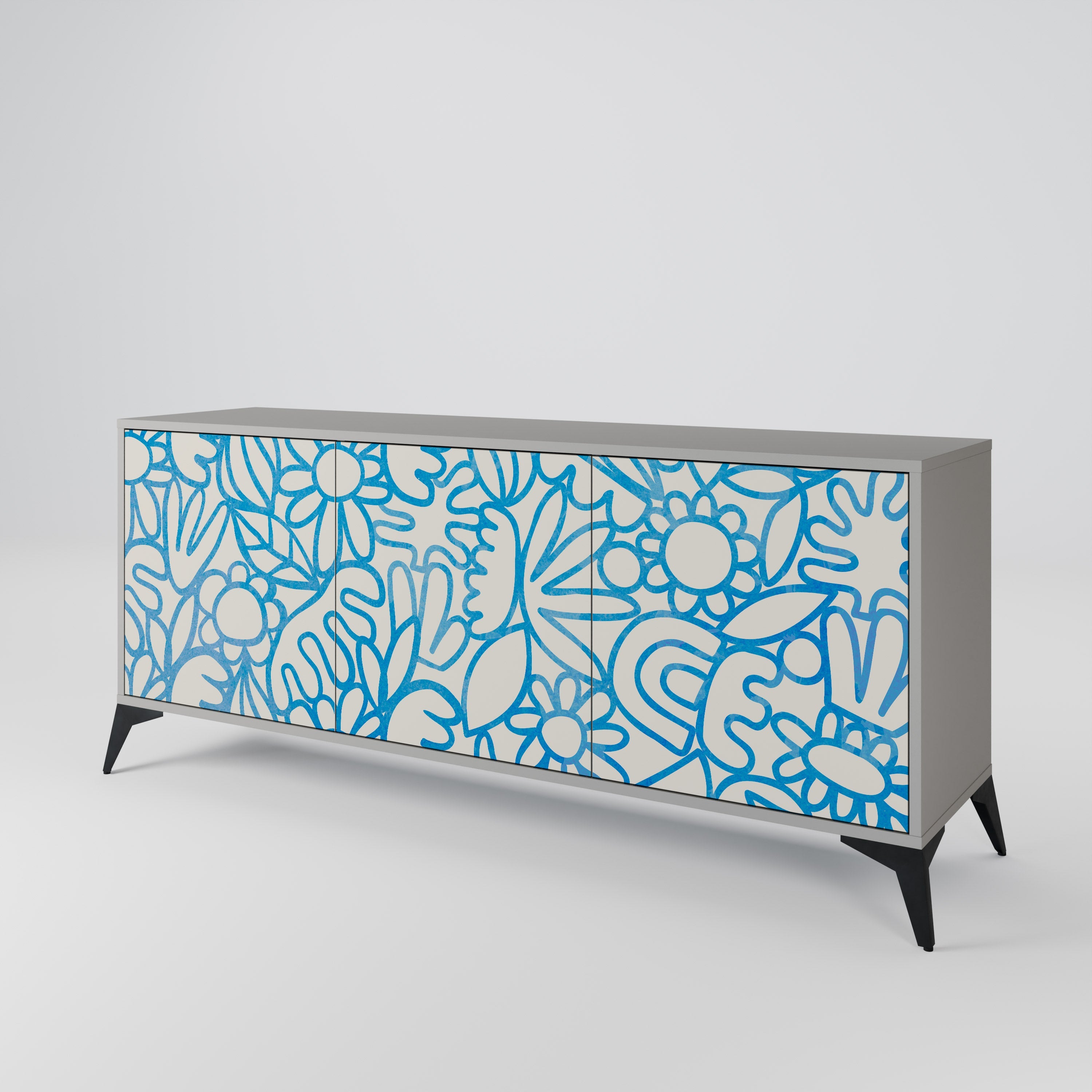 BLOOMY MORNING 3-türiges Sideboard in grauem Finish