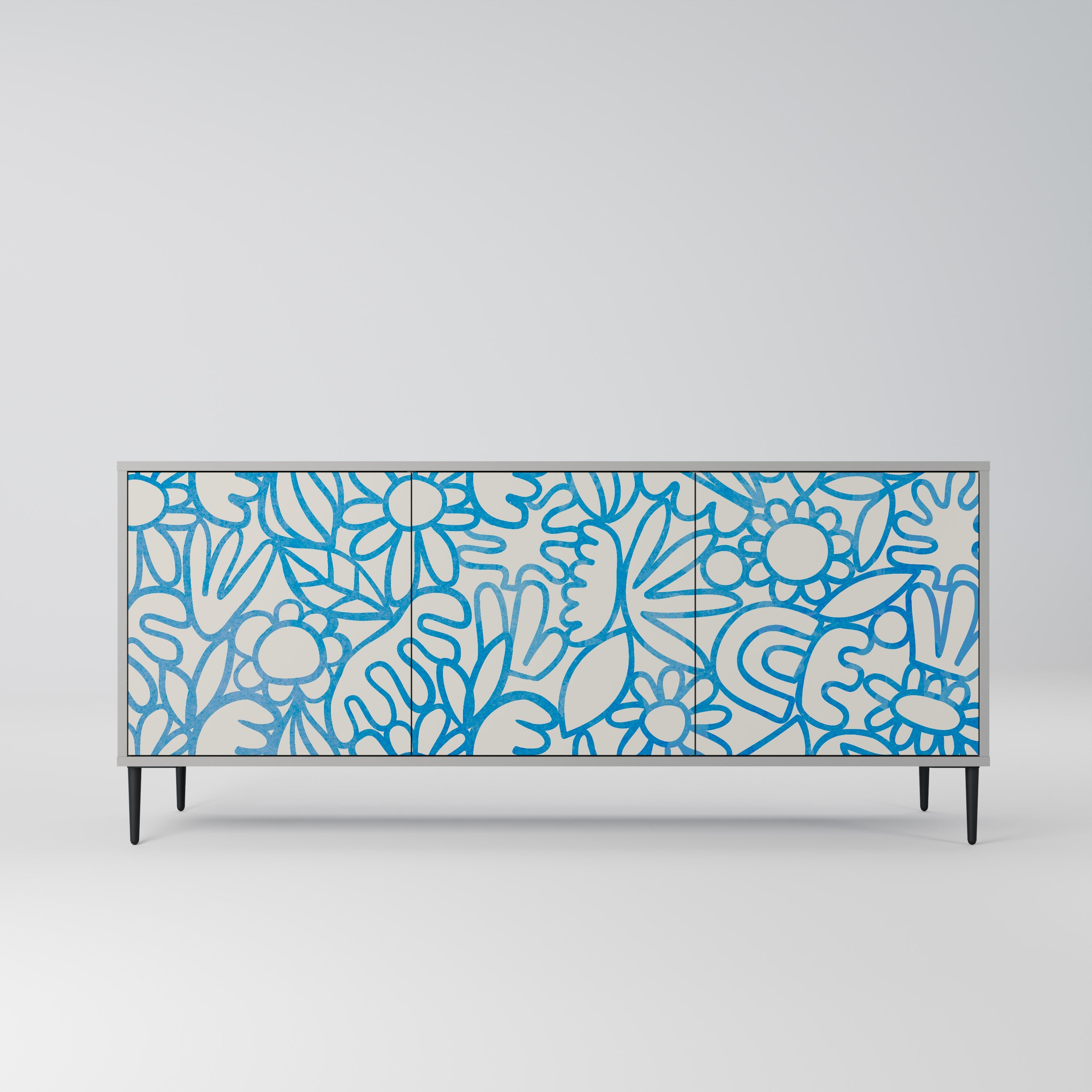 BLOOMY MORNING 3-türiges Sideboard in grauem Finish