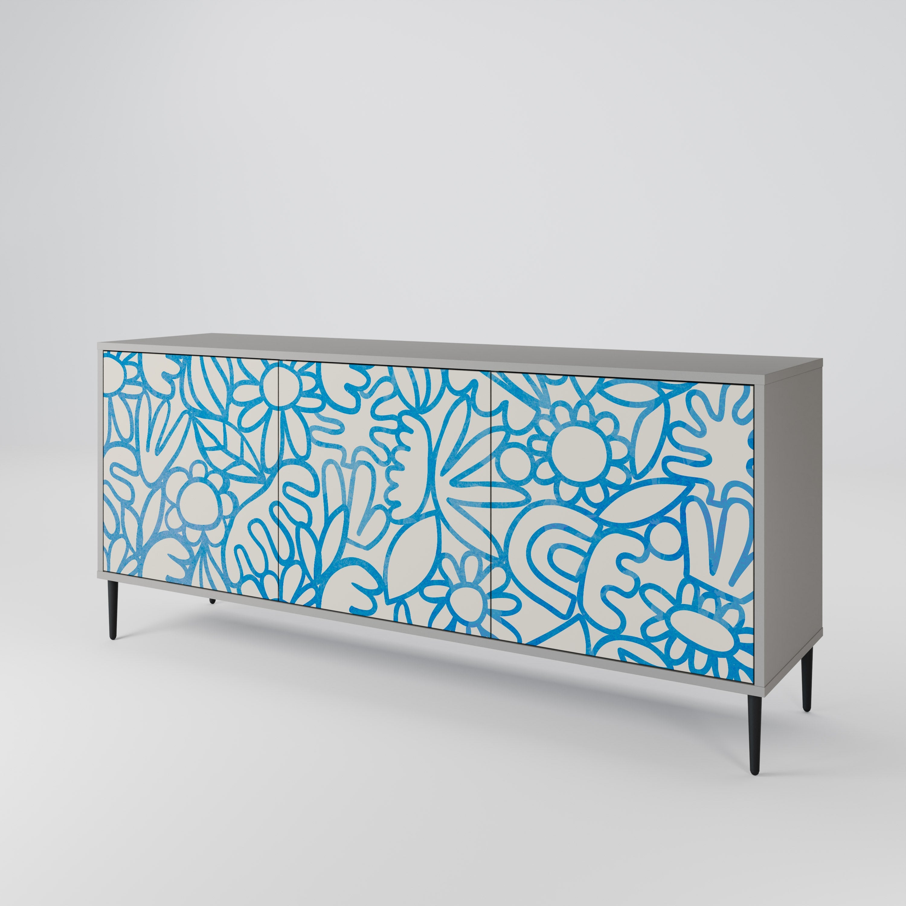BLOOMY MORNING 3-türiges Sideboard in grauem Finish